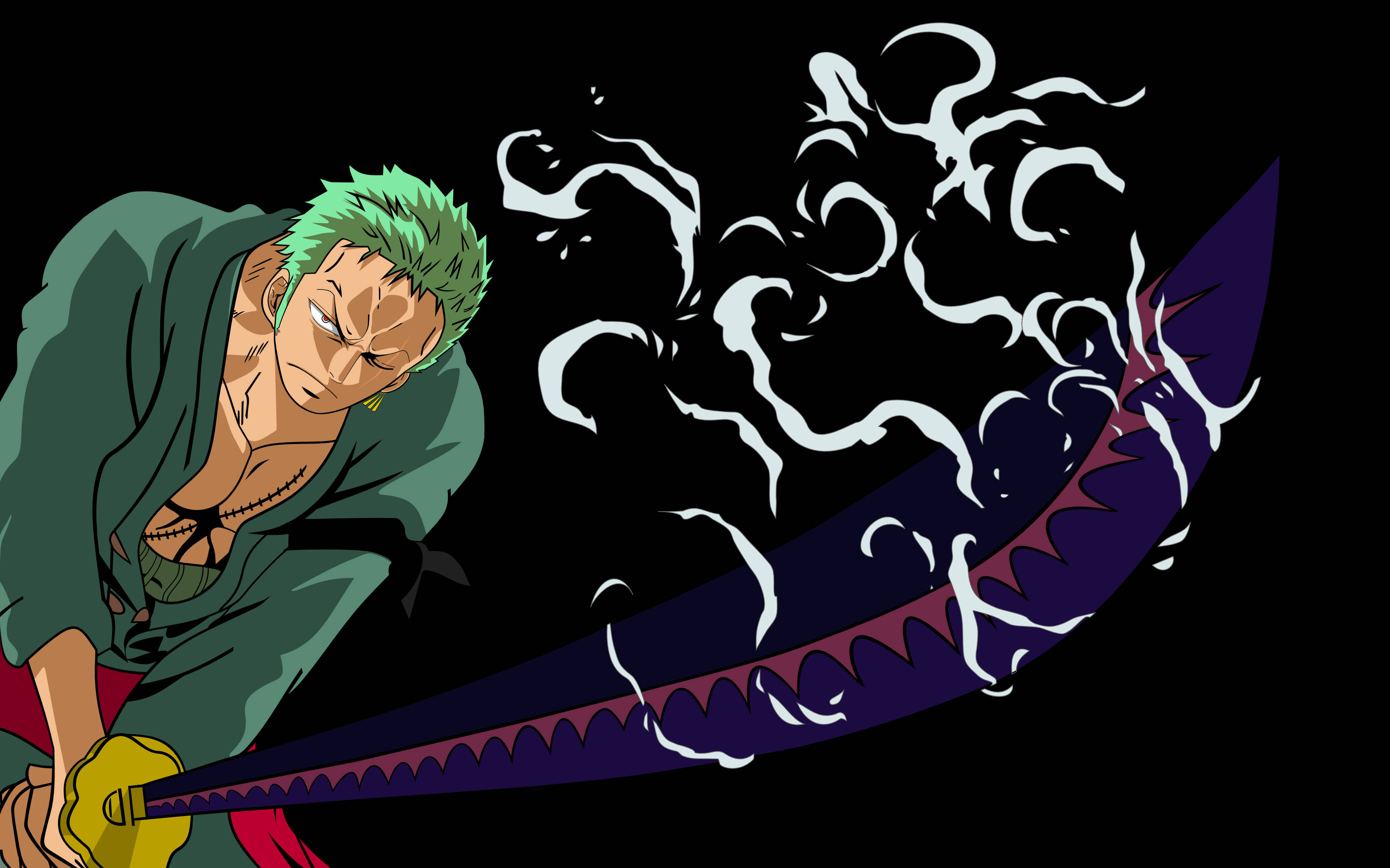 Roronoa Zoro, katana, green-haired, 2K Desktop Wallpaper