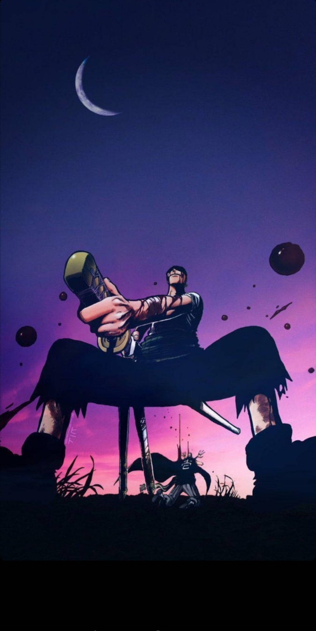 Roronoa Zoro, giant sword, crescent moon, Full HD Phone Wallpaper