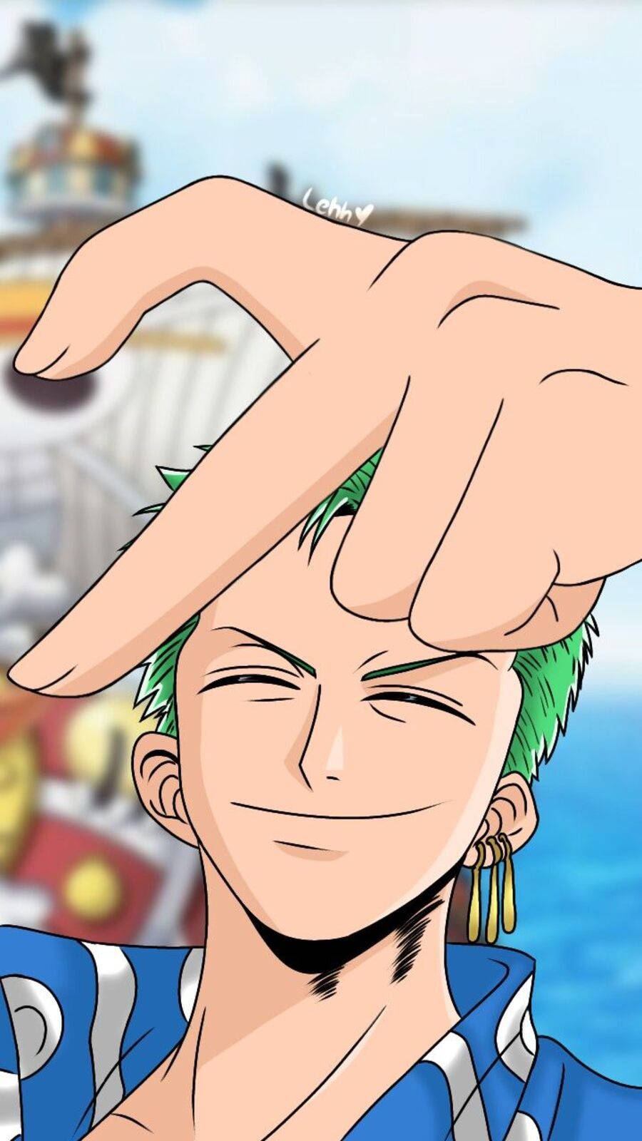 Roronoa Zoro, green hair, heart hands gesture, HD Phone Wallpaper