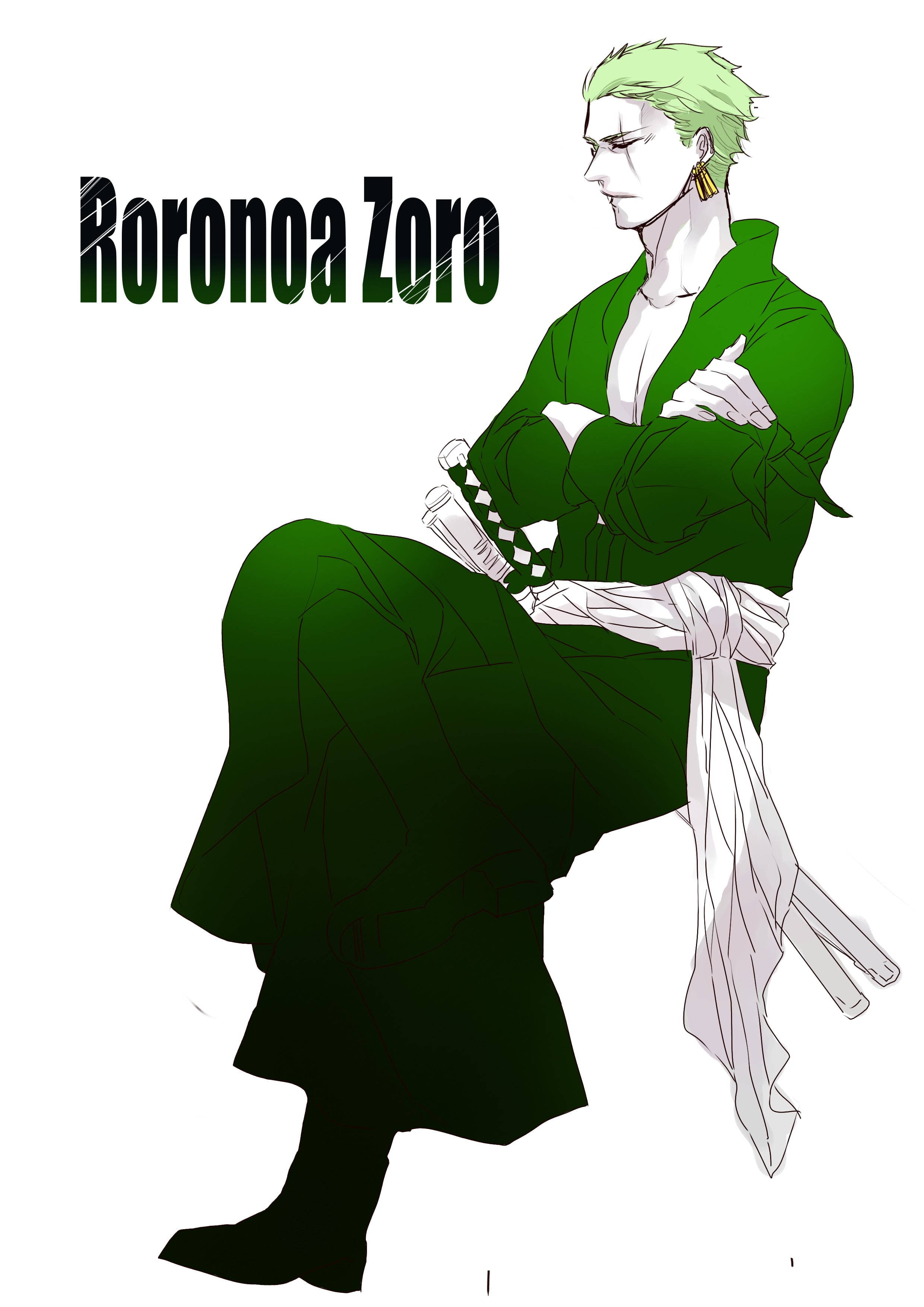 Roronoa Zoro, green robe, arms crossed, 2K Phone Wallpaper
