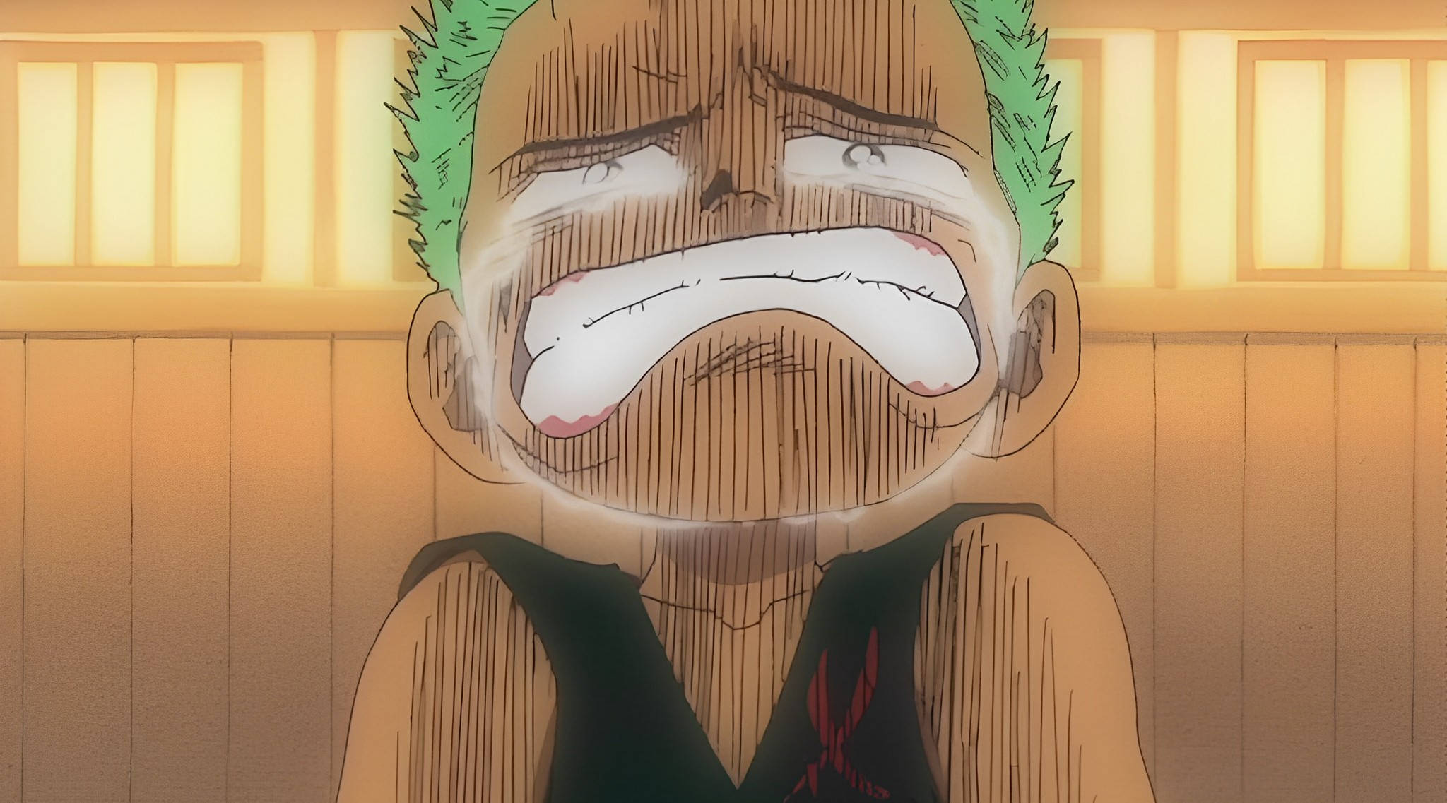 Roronoa Zoro, green hair, tears streaming down his face, Full HD Desktop Wallpaper