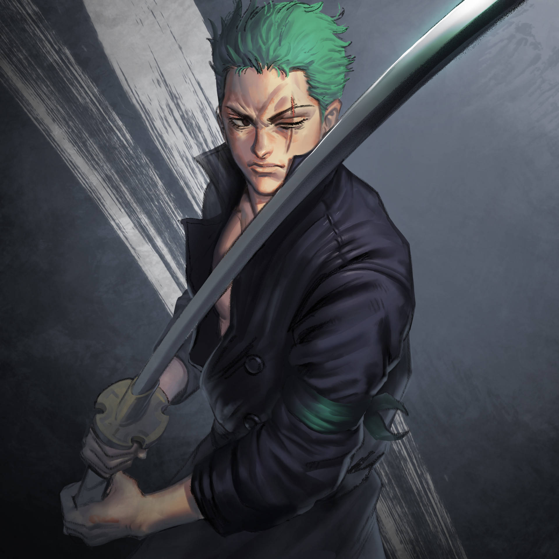 Roronoa Zoro, spiky green hair, sword, Full HD Desktop Wallpaper
