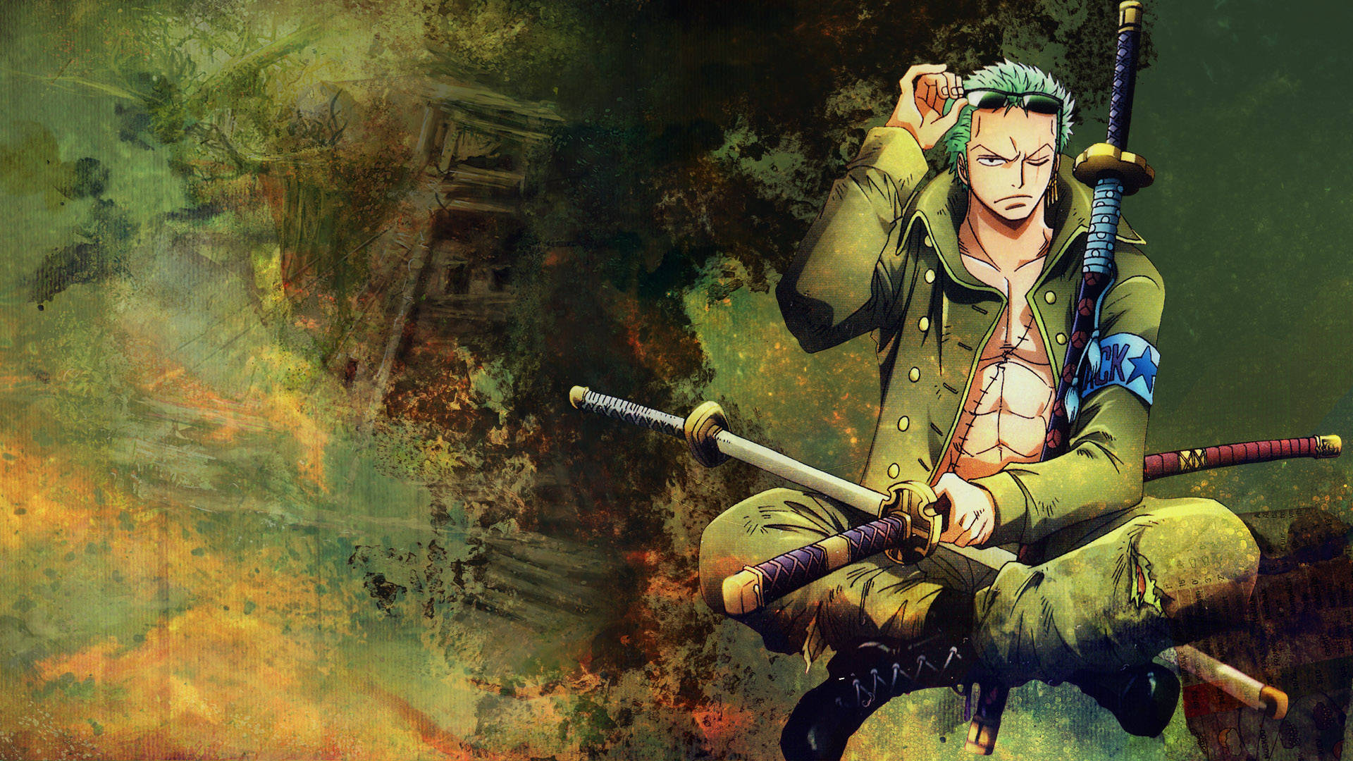 Roronoa Zoro, green outfit, green-haired, Full HD Desktop Wallpaper
