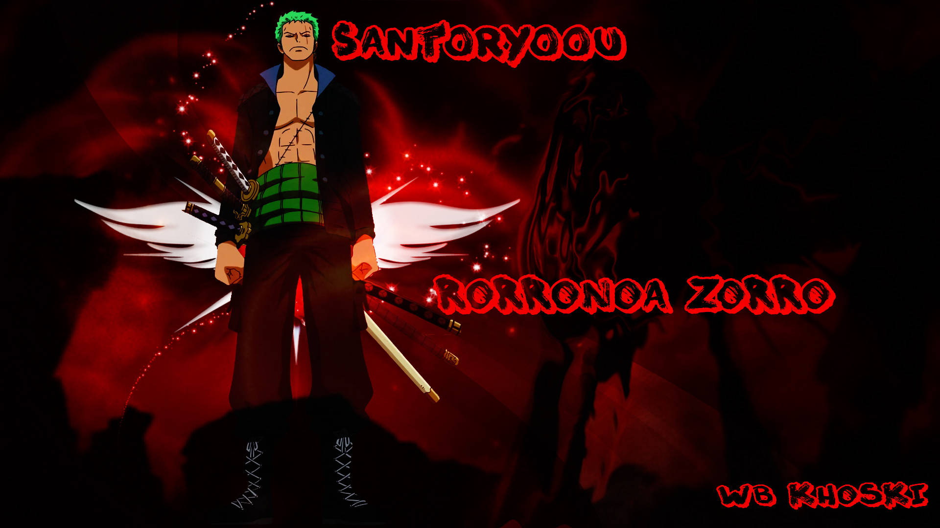 Roronoa Zoro, three swords, white wings, Full HD Desktop Wallpaper