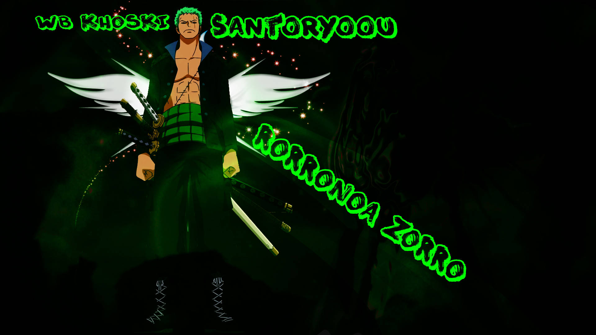 Roronoa Zoro, green hair, white wings, Full HD Desktop Wallpaper