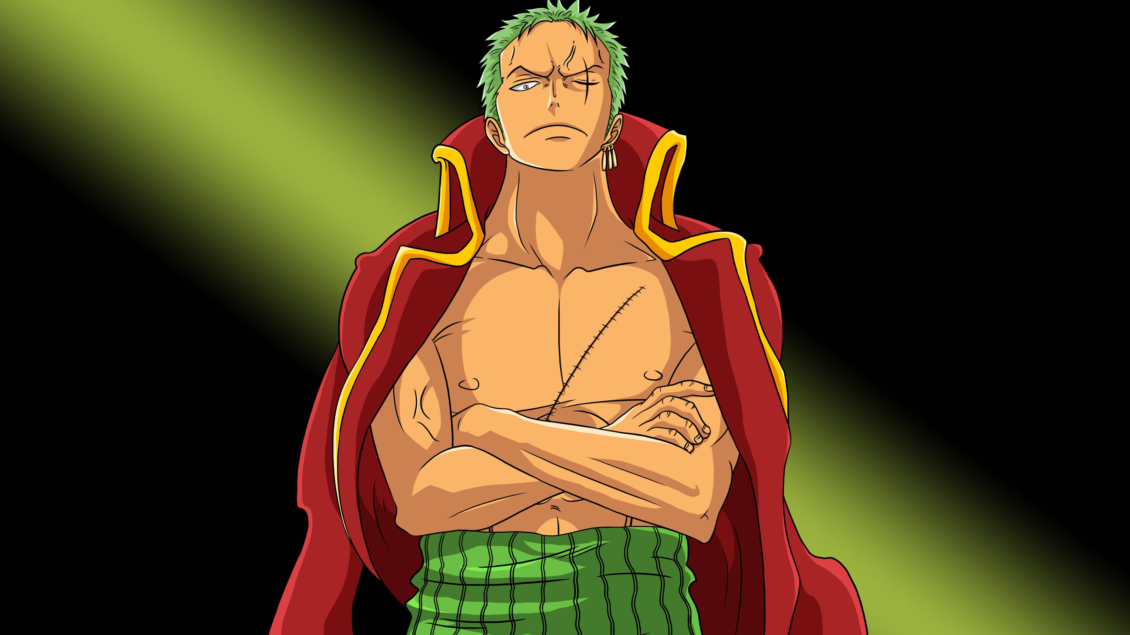 Roronoa Zoro, green hair, red cape, 4K Desktop Wallpaper