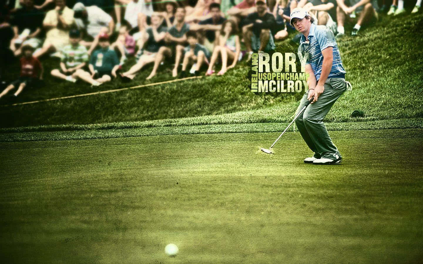 Rory McIlroy, golf ball, vibrant green fairway, HD Desktop Wallpaper
