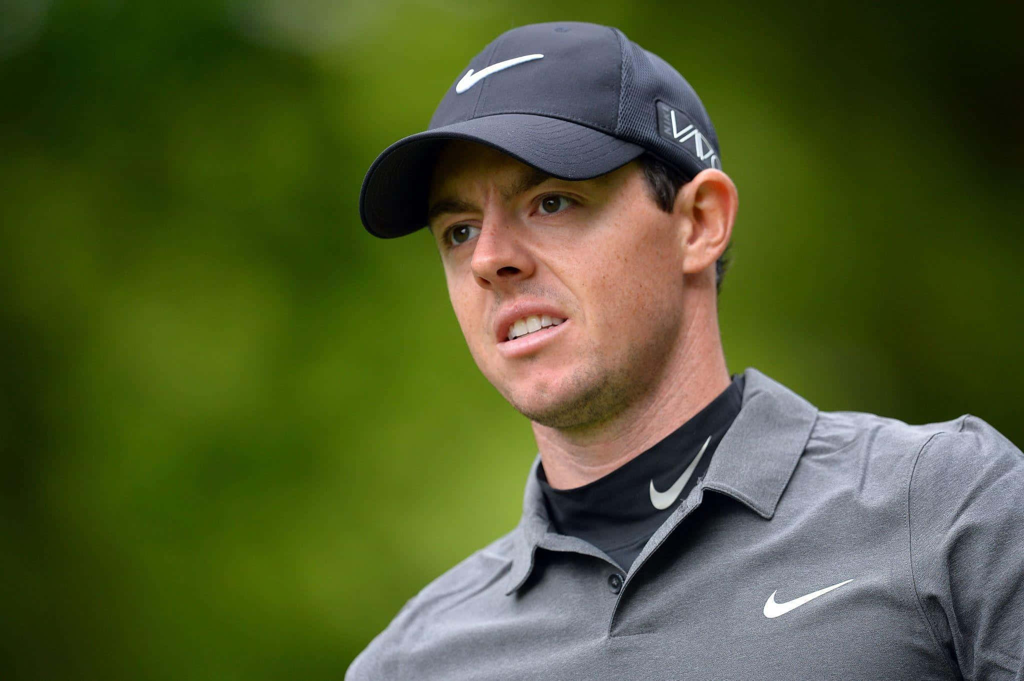 Rory McIlroy, dark cap, gray Nike polo, Full HD Desktop Wallpaper