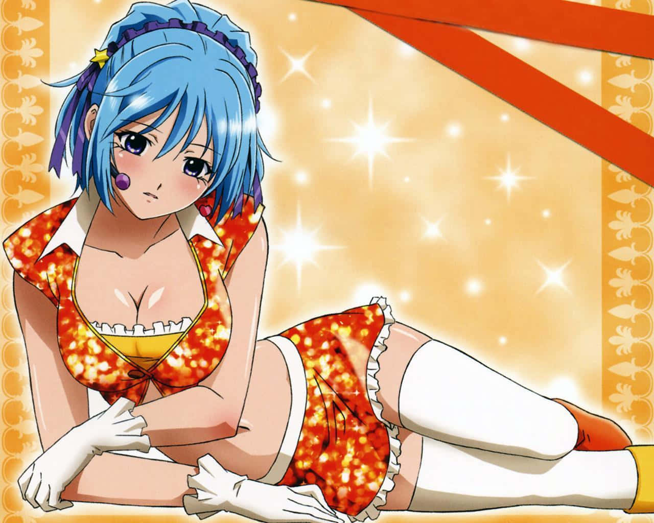 Rosario Vampire, blue-haired anime girl, fiery orange outfit, HD Desktop Wallpaper