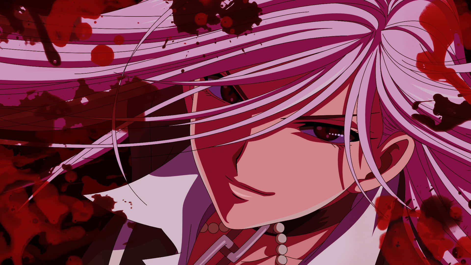 Rosario Vampire, pink hair, blood splatters, Full HD Desktop Wallpaper