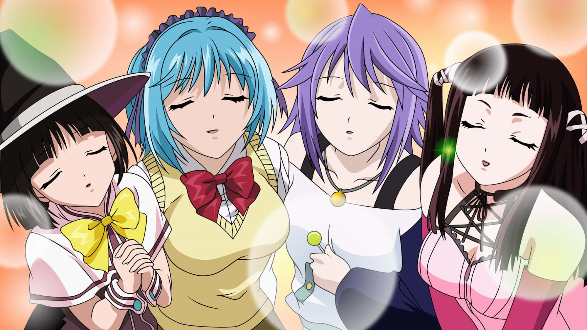 Rosario Vampire, anime girls, bubbles in their hair, Full HD Desktop Wallpaper