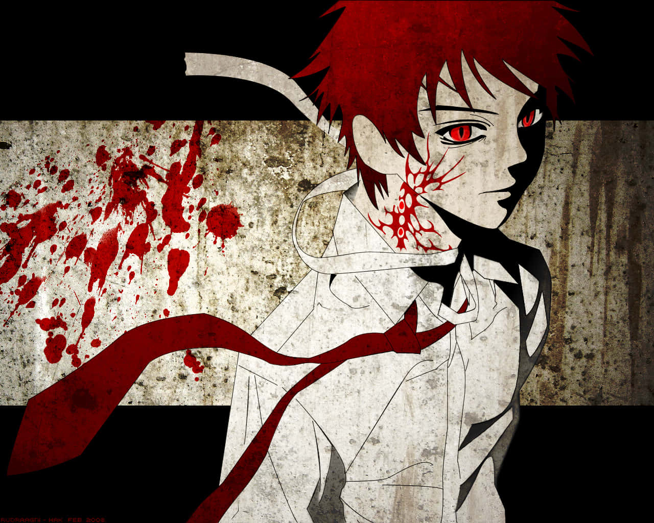 Rosario Vampire, red-haired anime character, blood splatters, HD Desktop Wallpaper