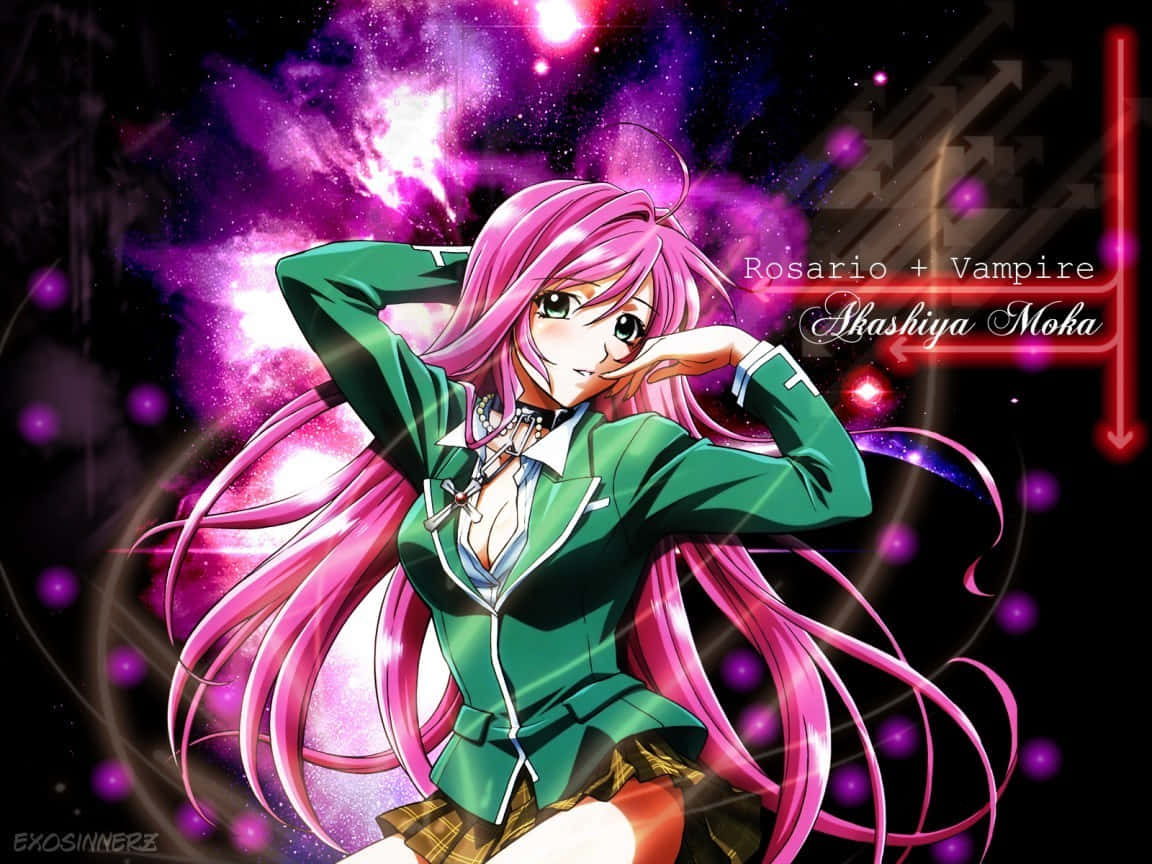 Rosario Vampire, pink hair, green school uniform, SD Desktop Wallpaper