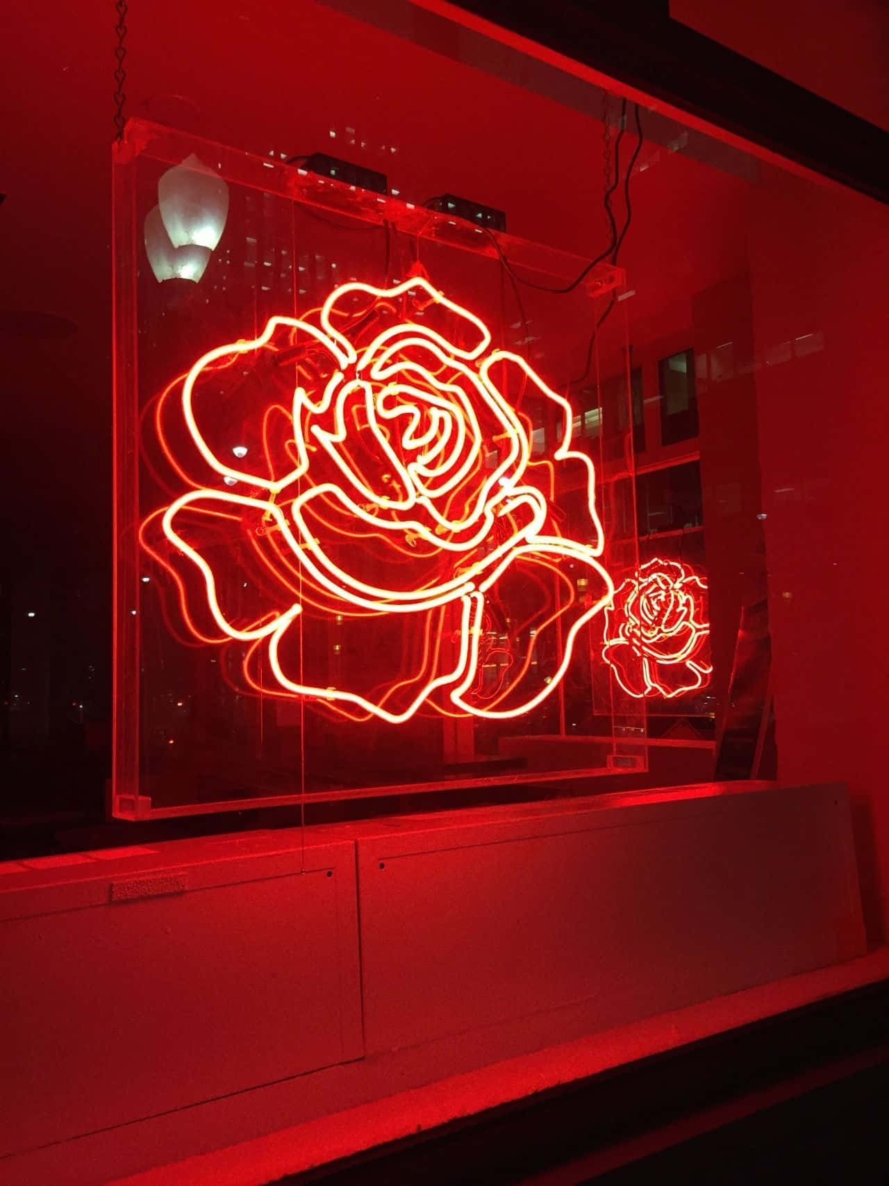 neon red aesthetic, Glowing Red Hot Promises, glowing red neon rose sculpture, HD Phone Wallpaper