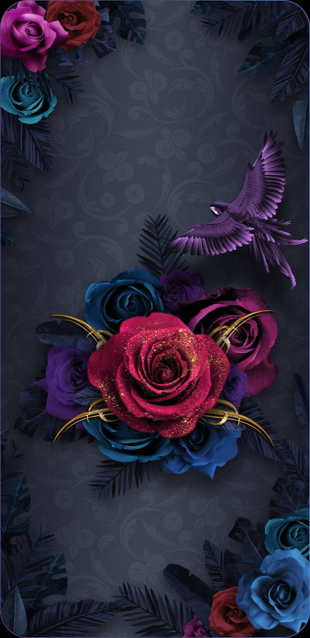 Dark Rose Aesthetic, vibrant red roses, blue roses, Full HD Phone Wallpaper