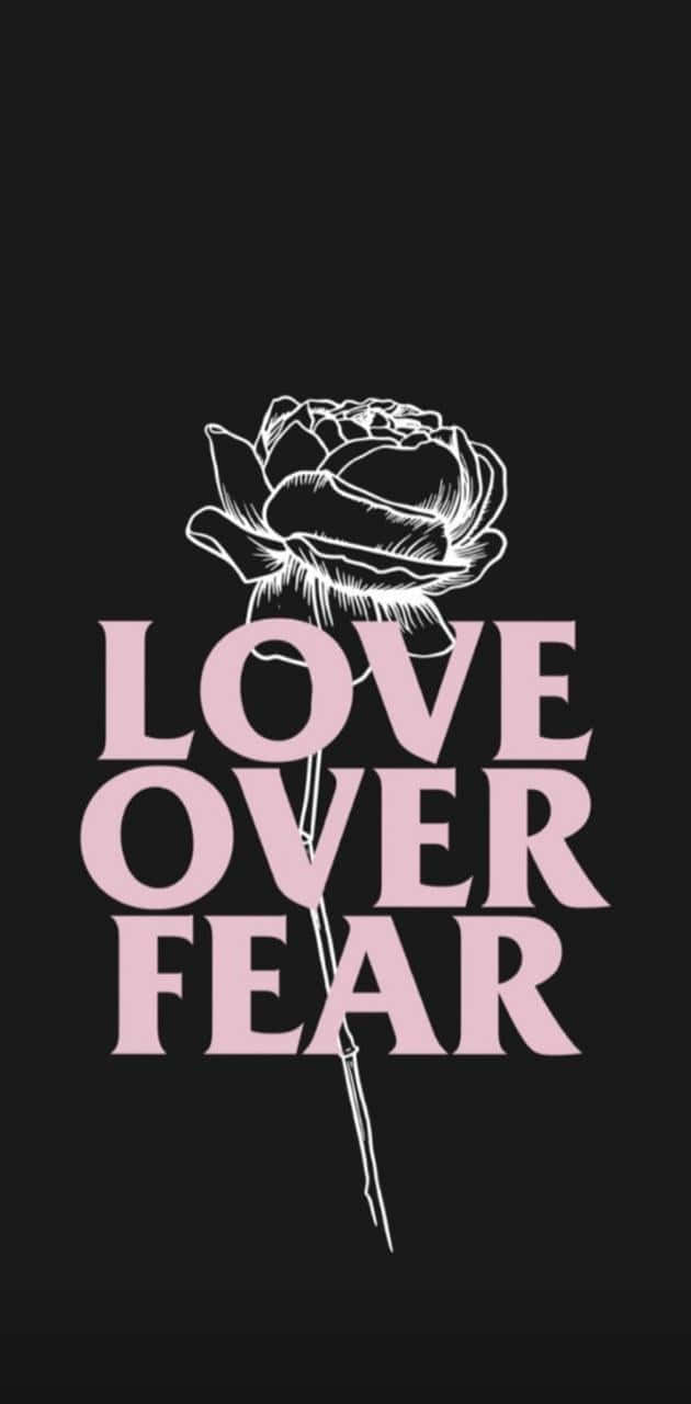 white line-drawn rose, pink text, love over fear, HD Phone Wallpaper