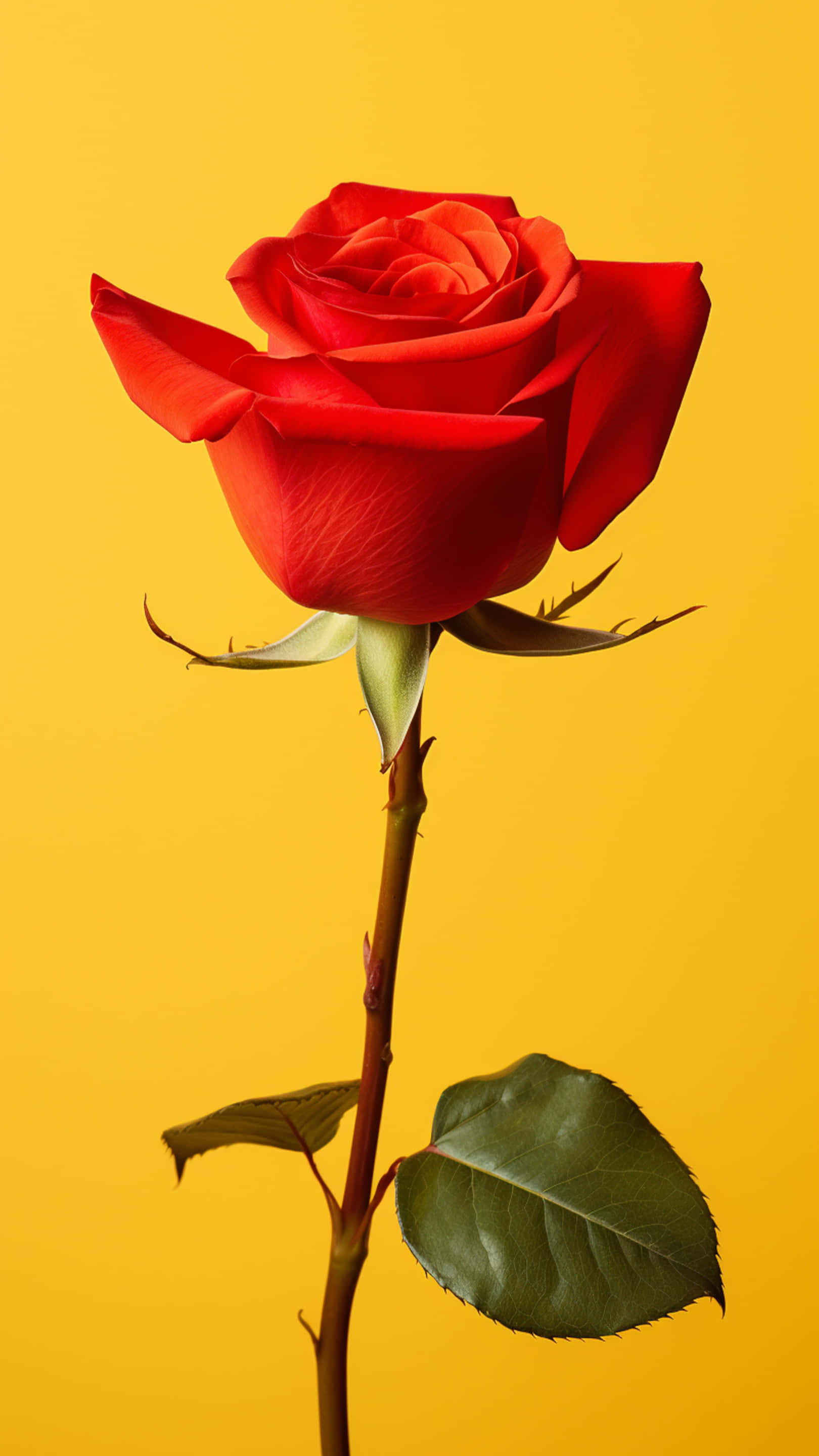 red rose, golden yellow background, lush petals, 2K Phone Wallpaper