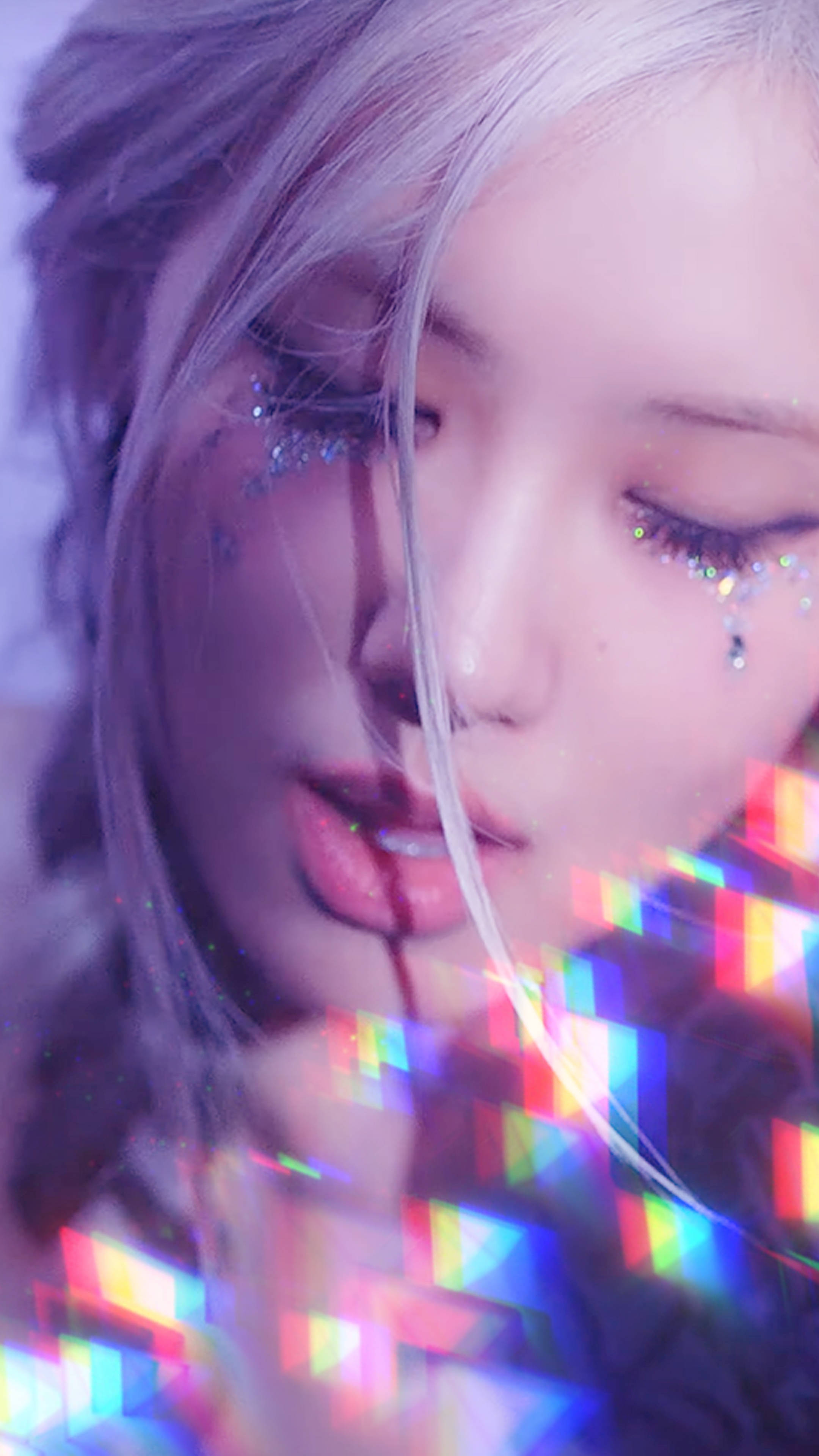 Rose Blackpink, anaglyph effect, silver hair, 4K Phone Wallpaper