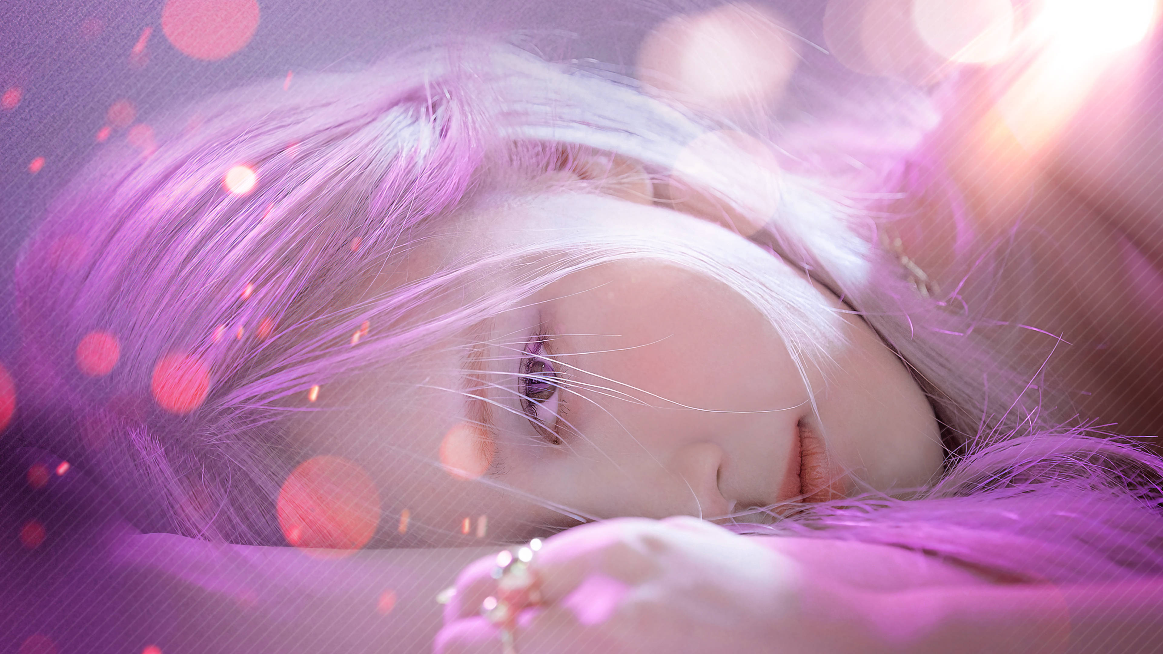 Rose Blackpink, lavender hair, pink bokeh lights, 4K Desktop Wallpaper