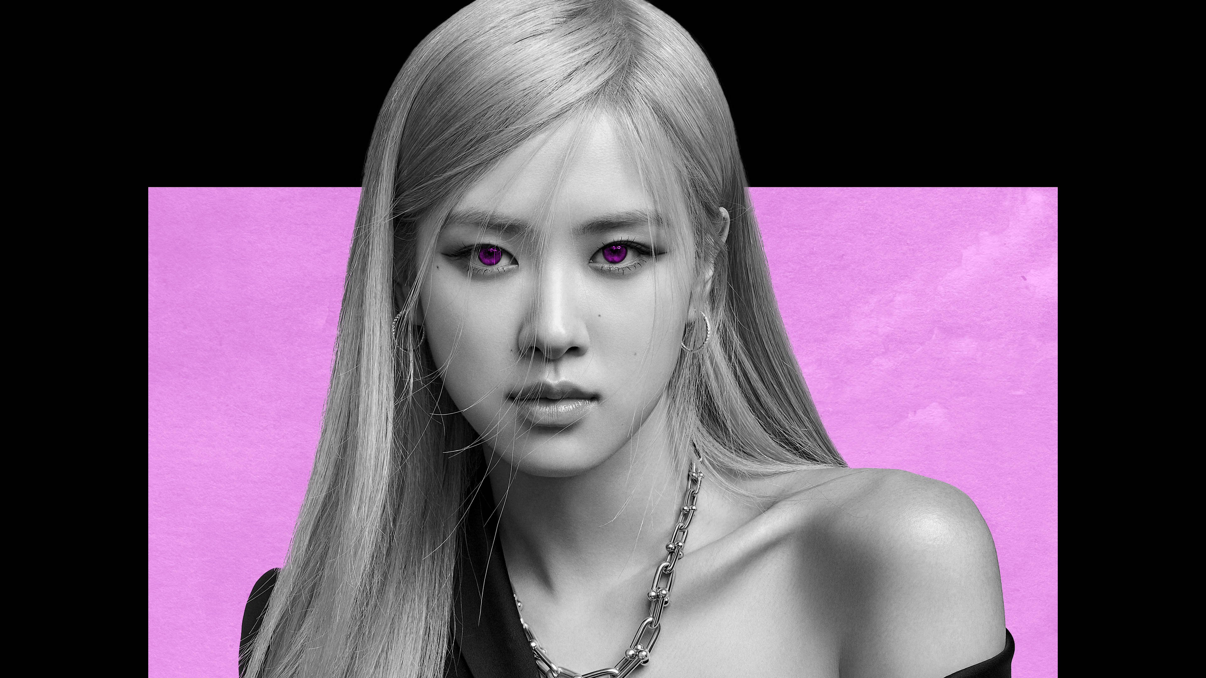 Rose Blackpink, purple eyes, platinum hair, 4K Desktop Wallpaper