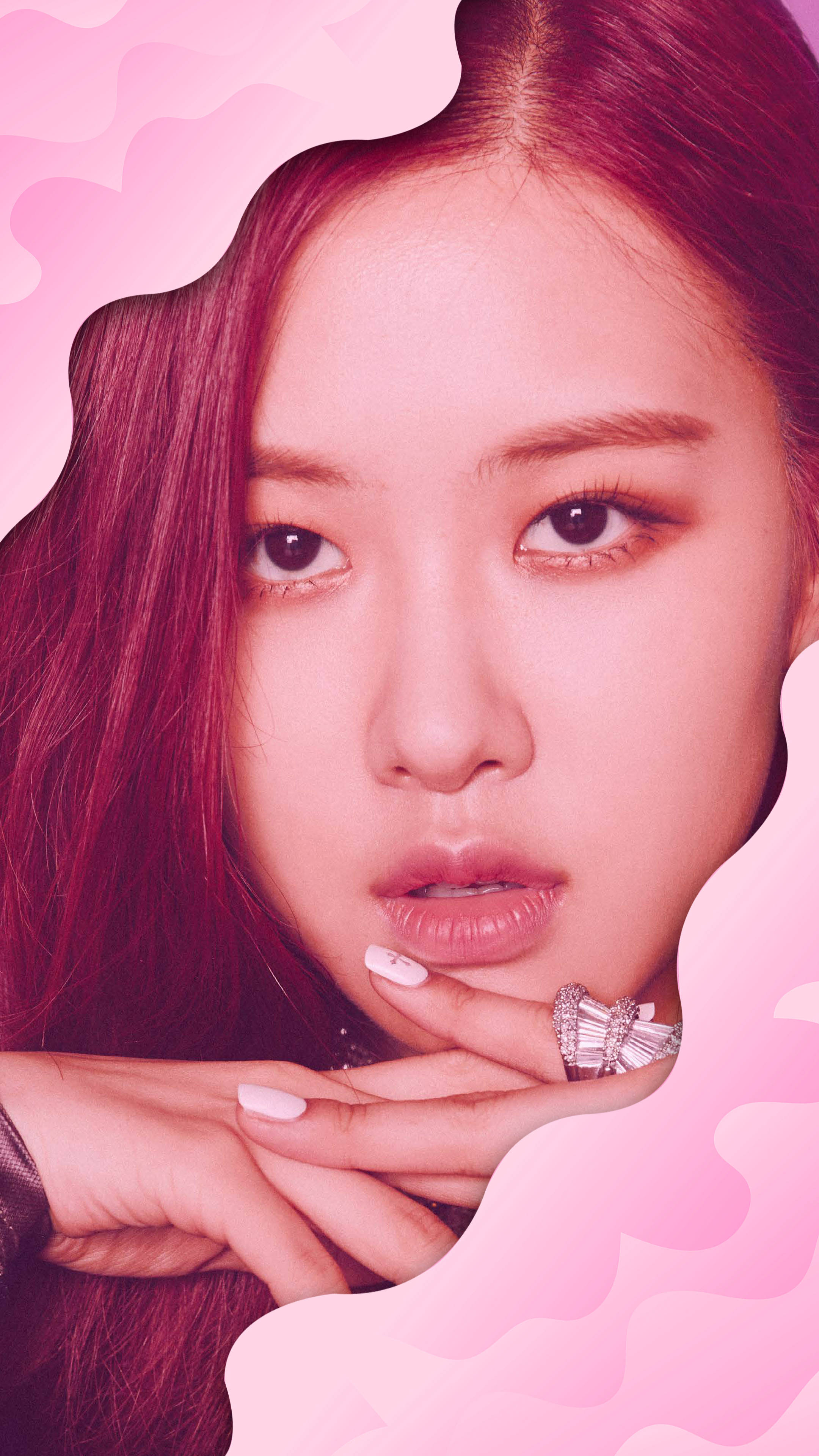 Rose Blackpink, red hair, pink makeup, 4K Phone Wallpaper