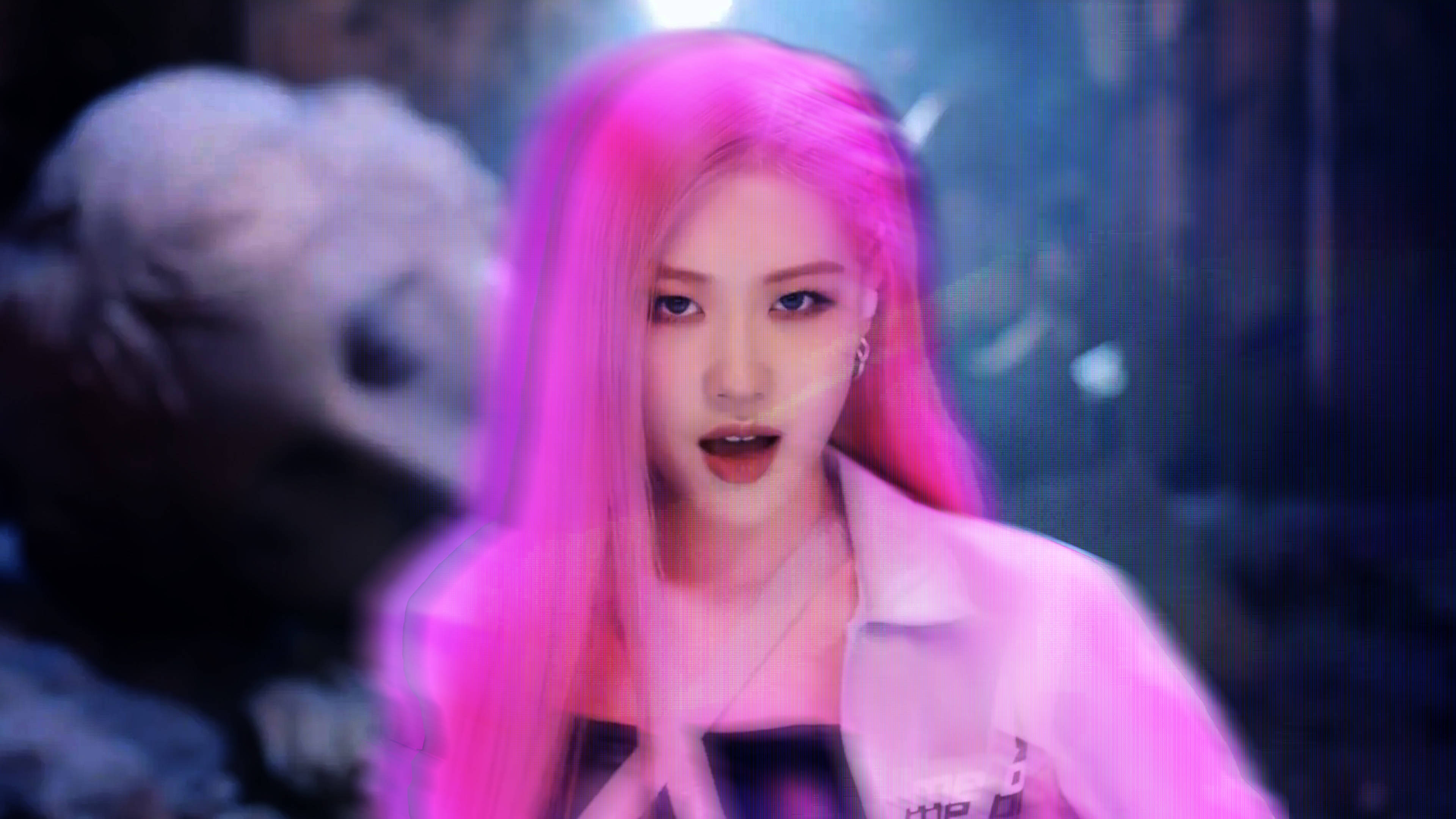 Rose Blackpink, pink hair, neon lights, 4K Desktop Wallpaper
