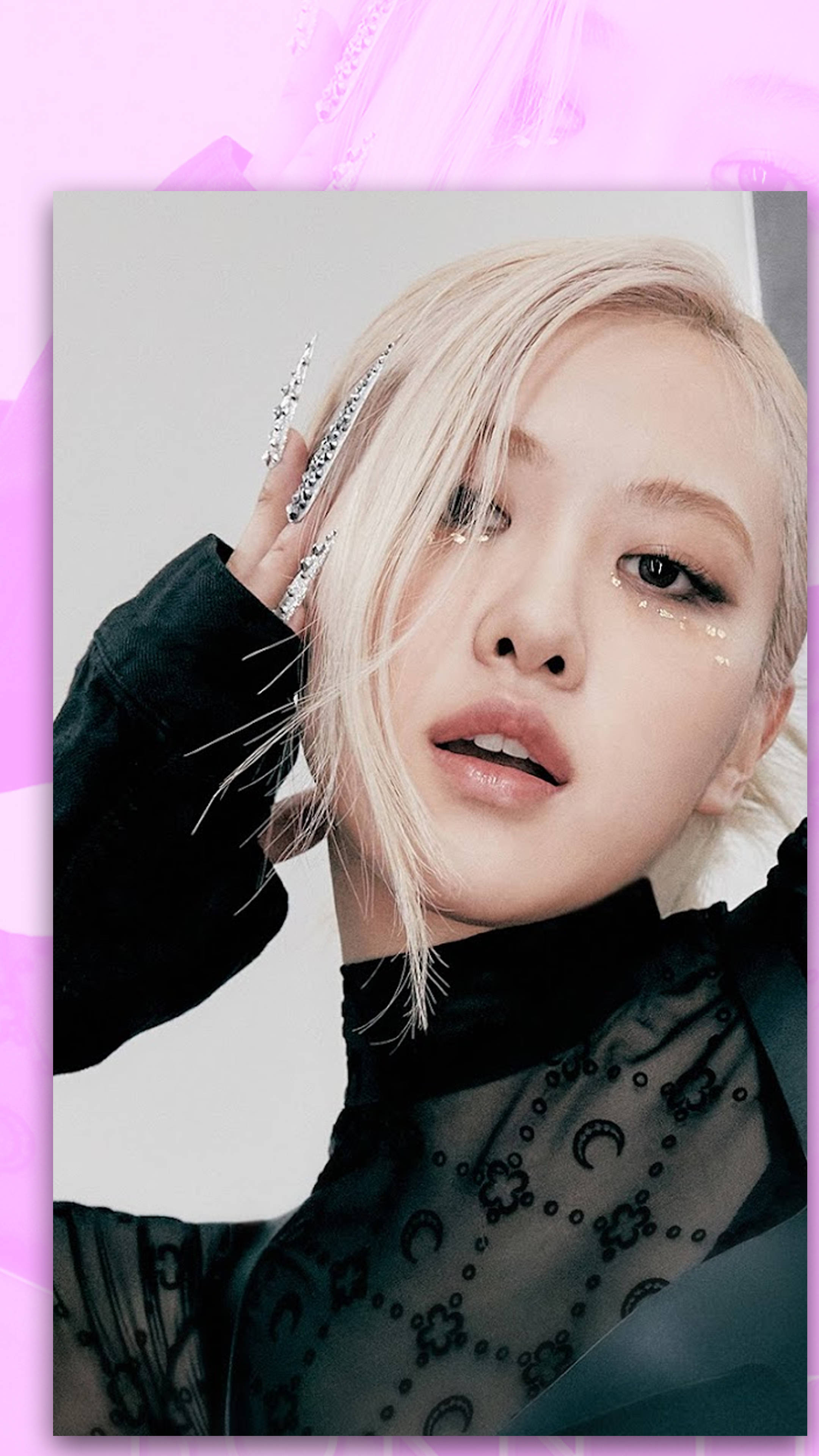Rose Blackpink, platinum blonde hair, glittery eye makeup, 4K Phone Wallpaper
