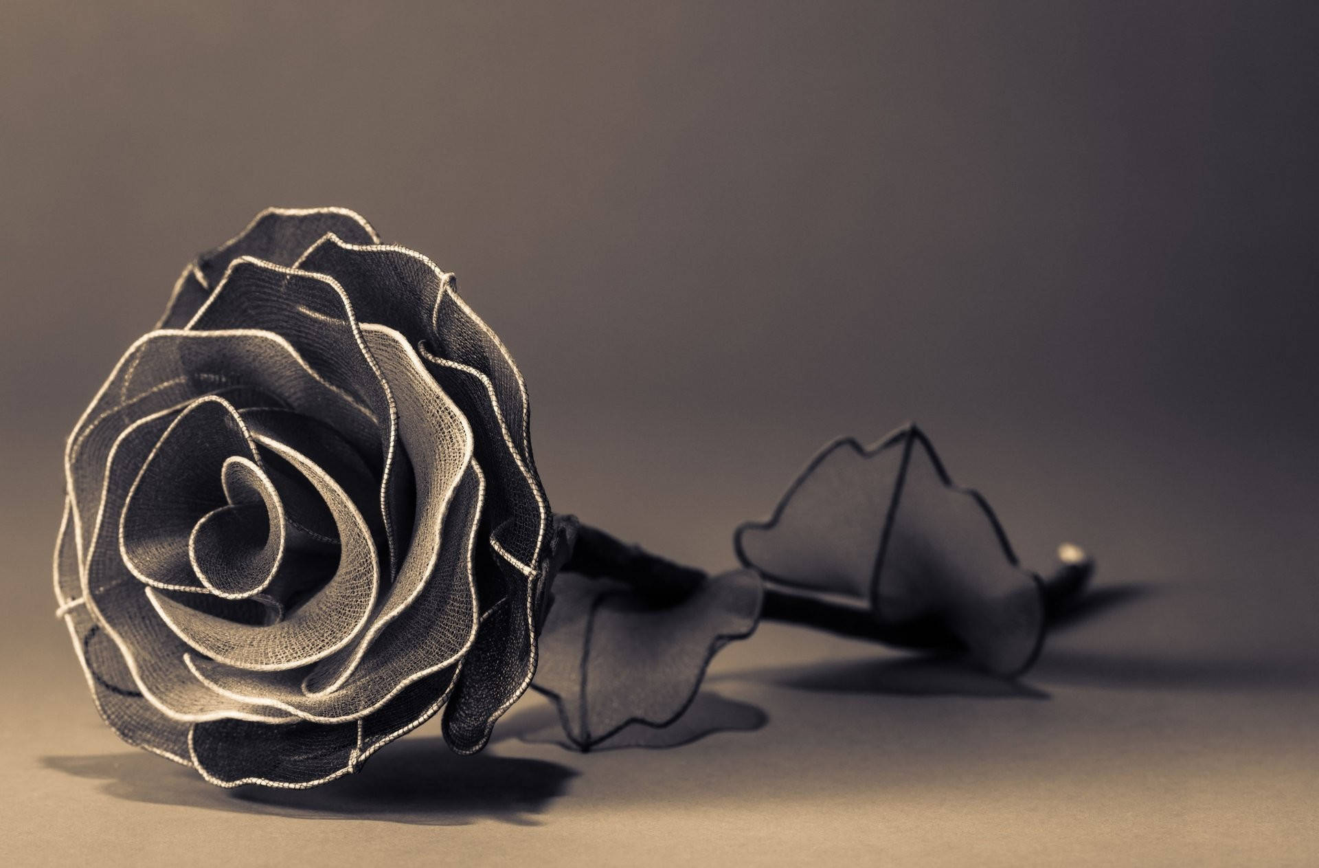 Cool Black Rose, black fabric rose, glowing white stitched edges, Full HD Desktop Wallpaper
