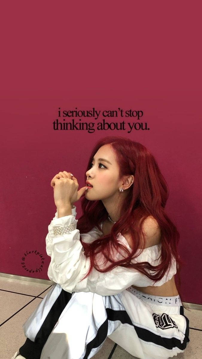 Rose Blackpink, vibrant red hair, deep pink wall, SD Phone Wallpaper