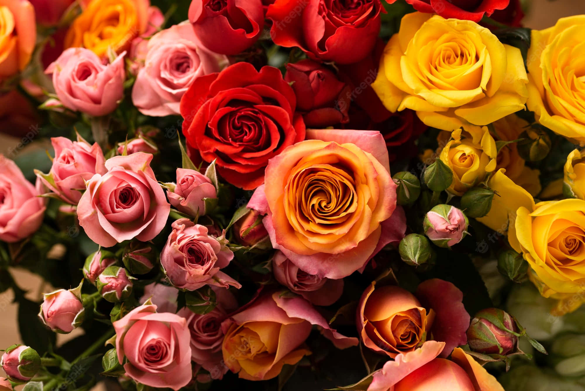 colorful rose bouquet, red, pink, Full HD Desktop Wallpaper