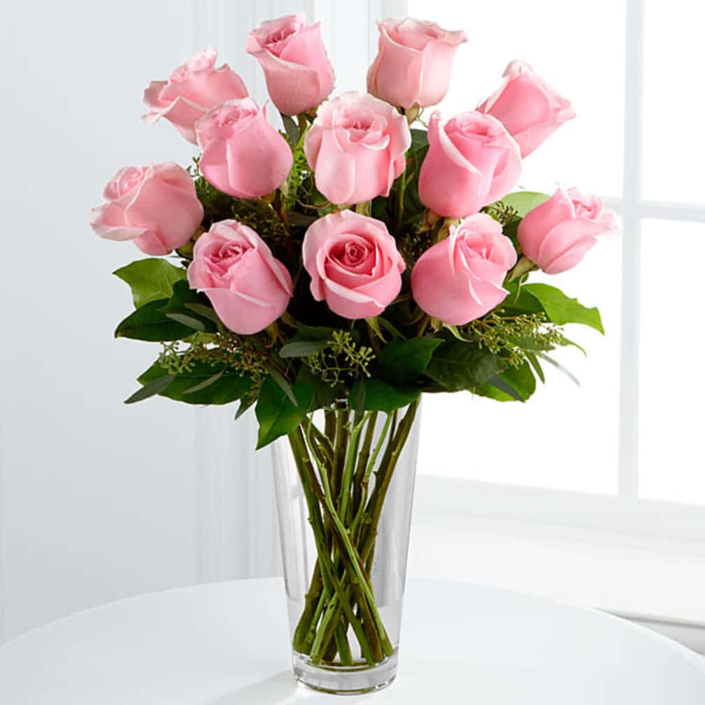 pink blooming rose bouquet, soft pink roses, green leaves, SD Desktop Wallpaper