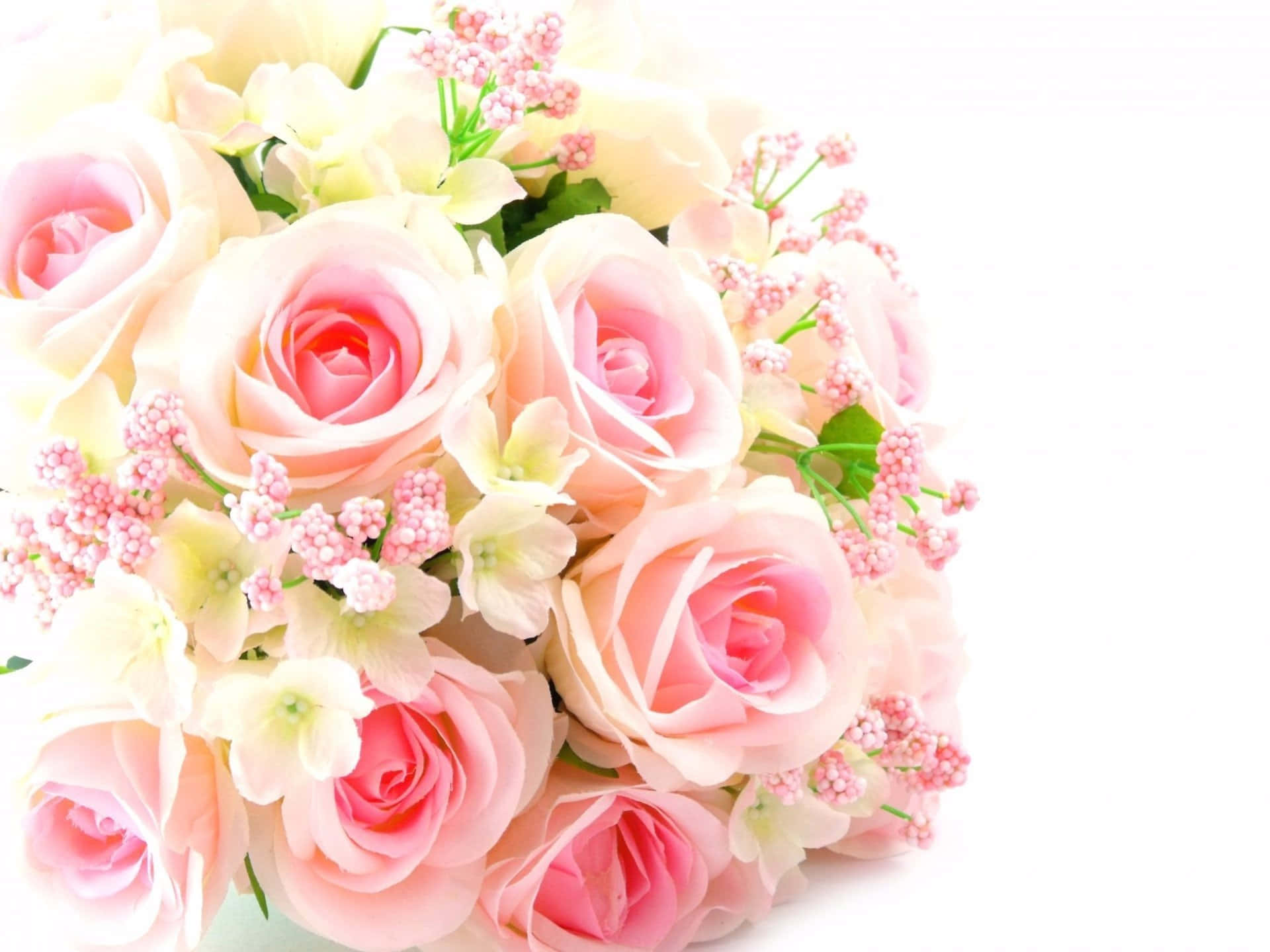 pink rose bouquet, pip berry stem, baby's breath blooms, Full HD Desktop Wallpaper