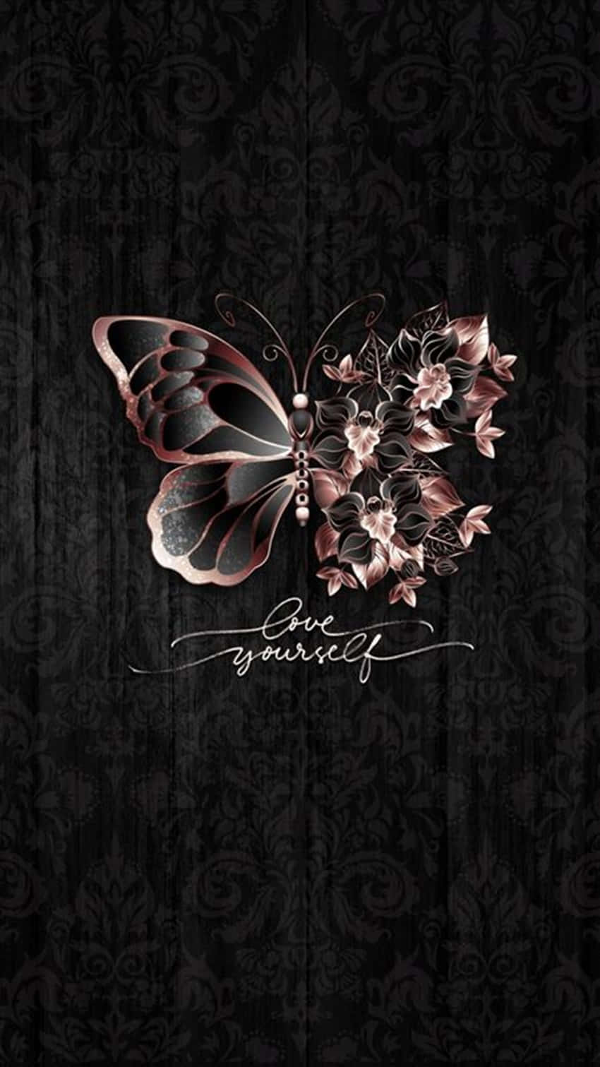 rose gold butterfly, floral wings, pearl accents, HD Phone Wallpaper