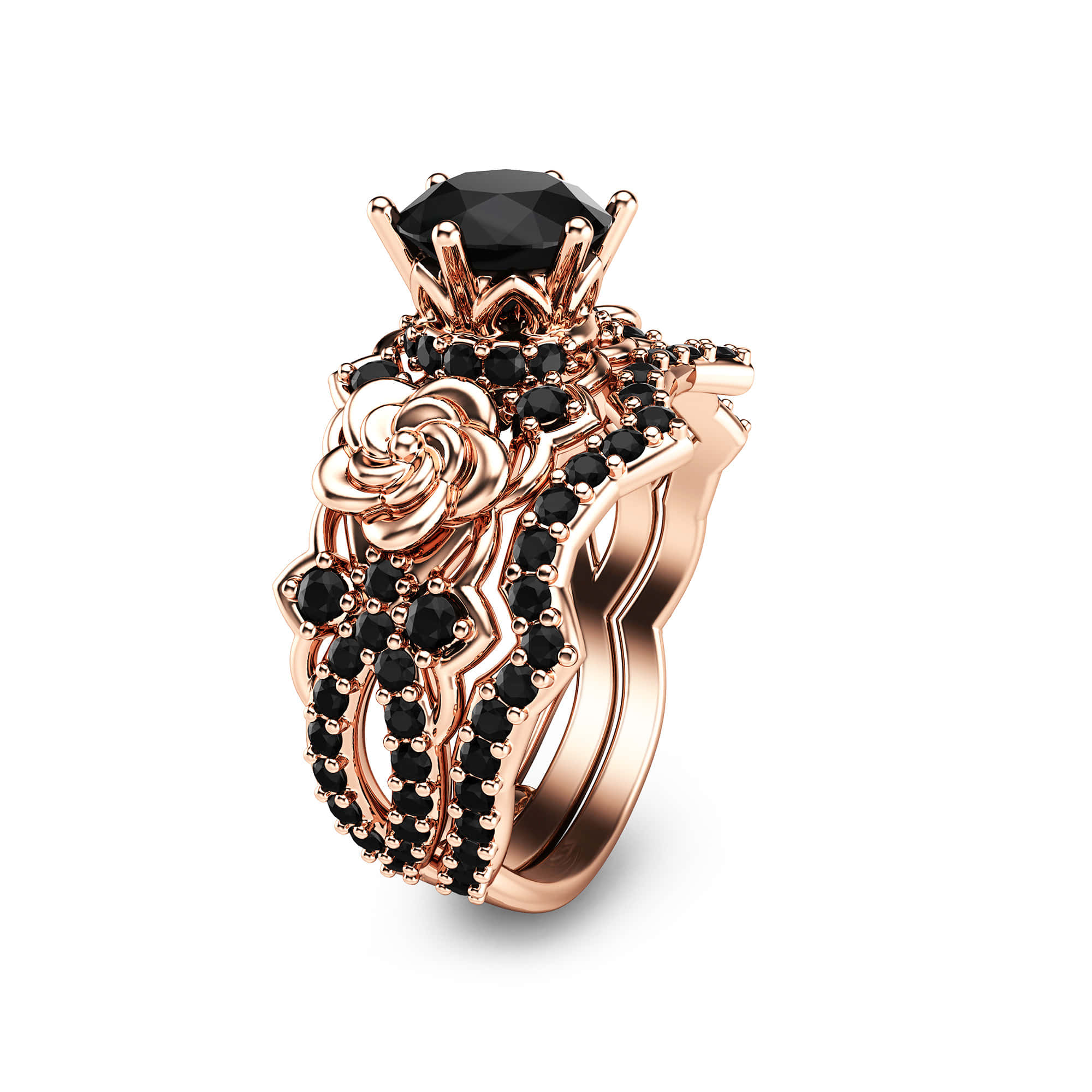 rose gold, black gemstone, floral design, Full HD Desktop Wallpaper