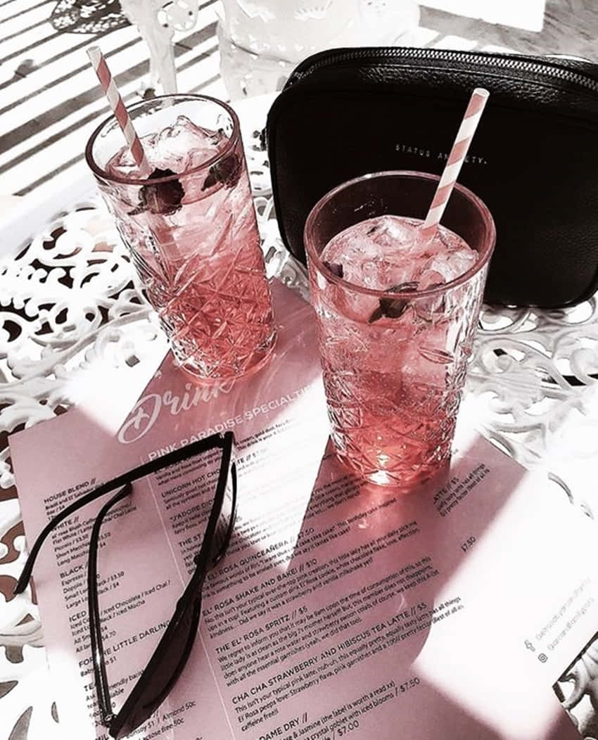 Rose Gold and Black, pink iced drinks, straws, SD Phone Wallpaper
