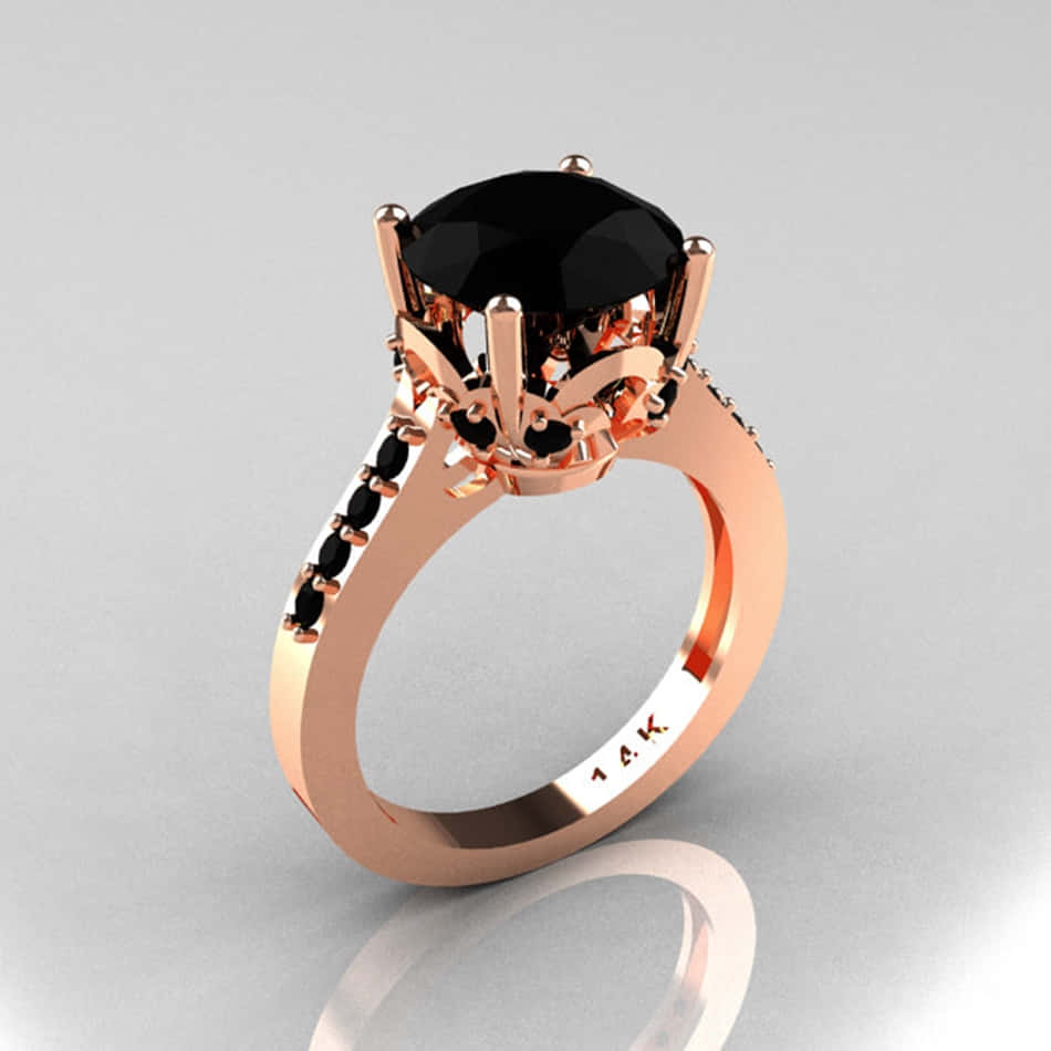 rose gold ring, large black gemstone, smaller black stones on the band, SD Desktop Wallpaper