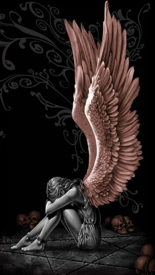Rose Gold And Black, winged figure, stone, SD Phone Wallpaper