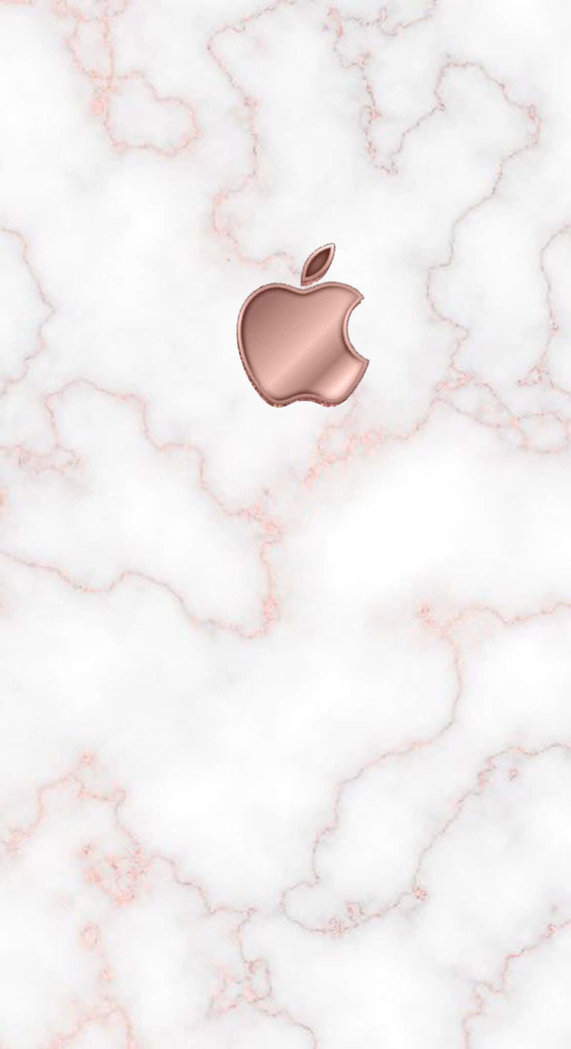 rose gold Apple logo, white marble background, pink veining, Full HD Phone Wallpaper