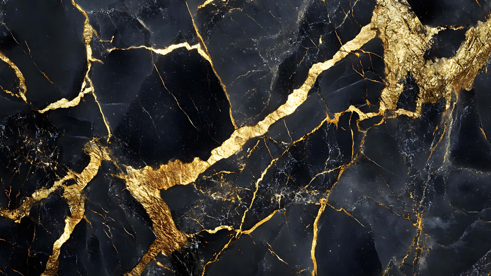 Black Marble, gold veins, glossy texture, Full HD Desktop Wallpaper