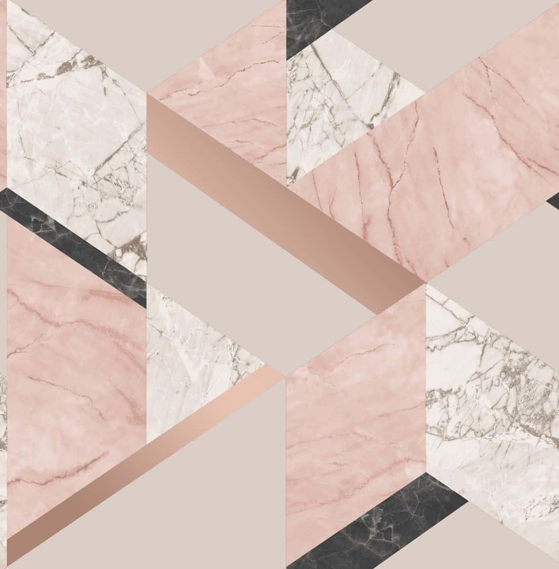 Rose Gold Black Marble, geometric pattern, pink white and black marble tiles, SD Phone Wallpaper