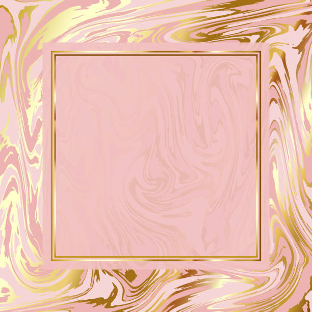 Rose Gold Marble, pink and gold marble swirl, central square frame, SD Desktop Wallpaper