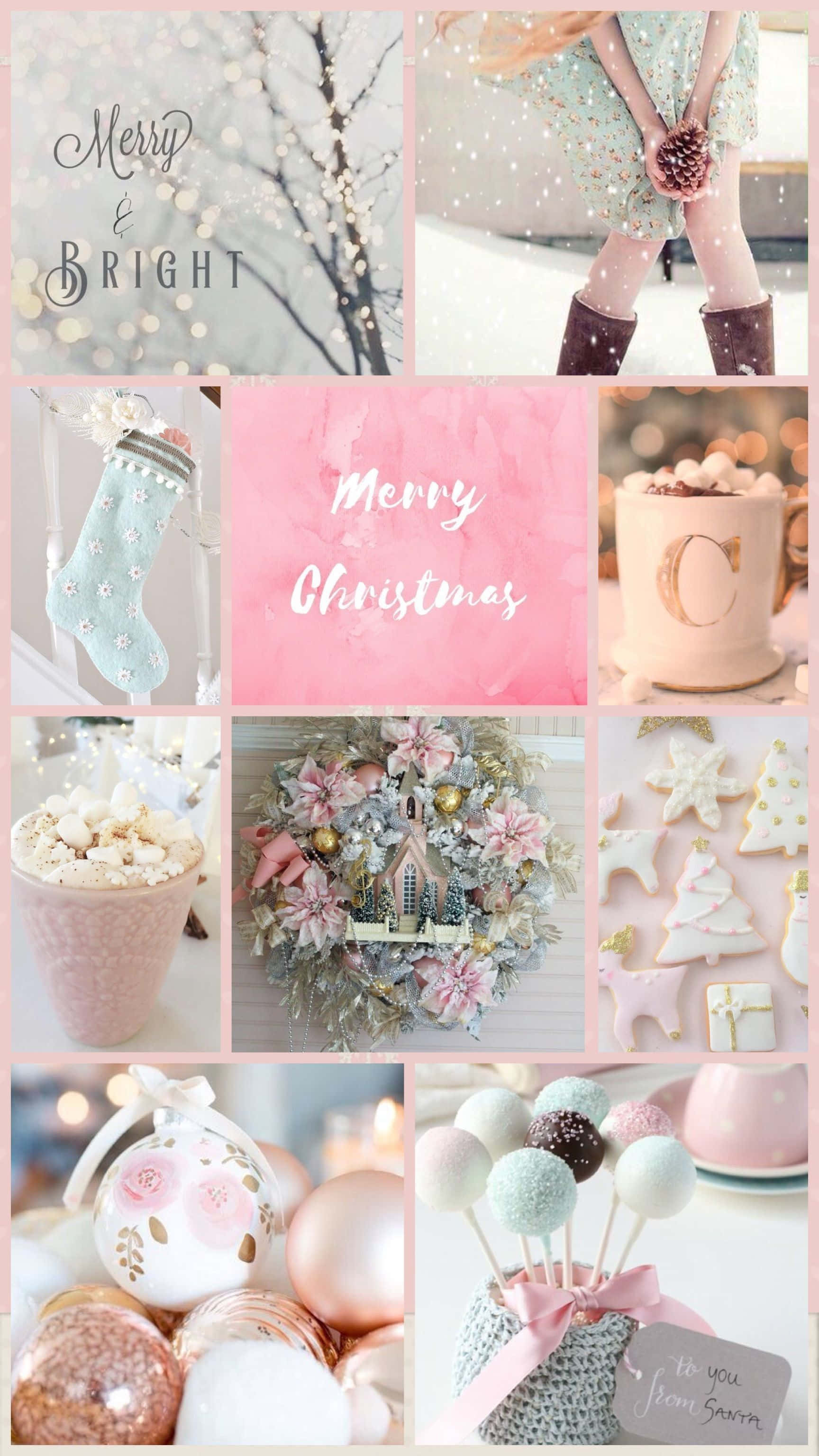 Rose Gold Christmas, snowflakes, pink ornaments, 2K Phone Wallpaper