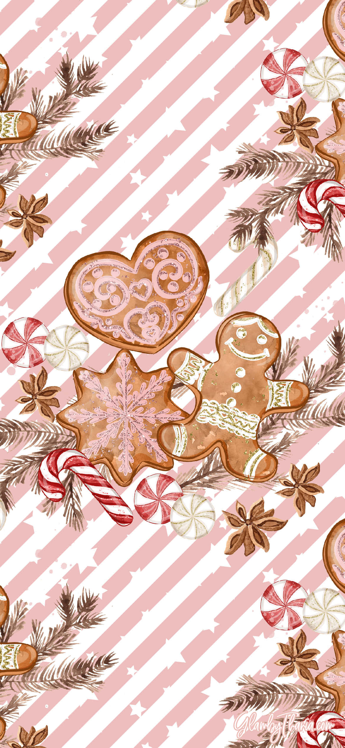 Rose Gold Christmas, gingerbread cookies, candy canes, Full HD Phone Wallpaper