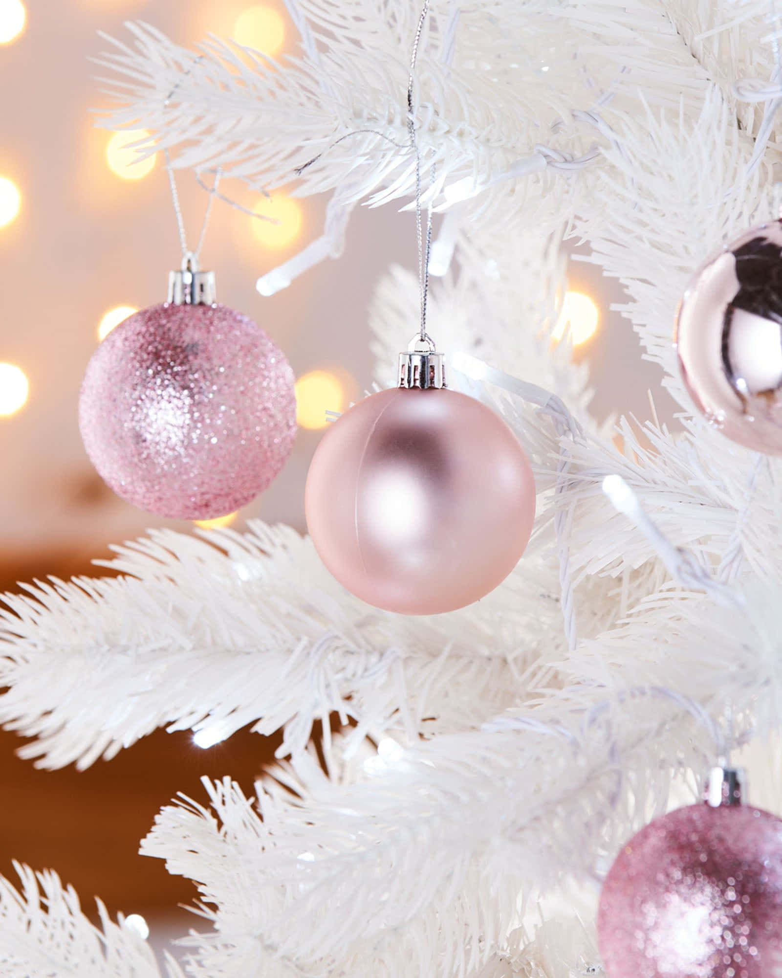 Rose Gold Christmas, pink glitter, matte ornaments, Full HD Phone Wallpaper