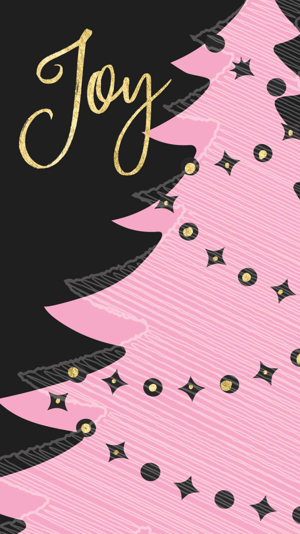 Rose Gold Christmas, pink Christmas tree, black star ornaments, Full HD Phone Wallpaper