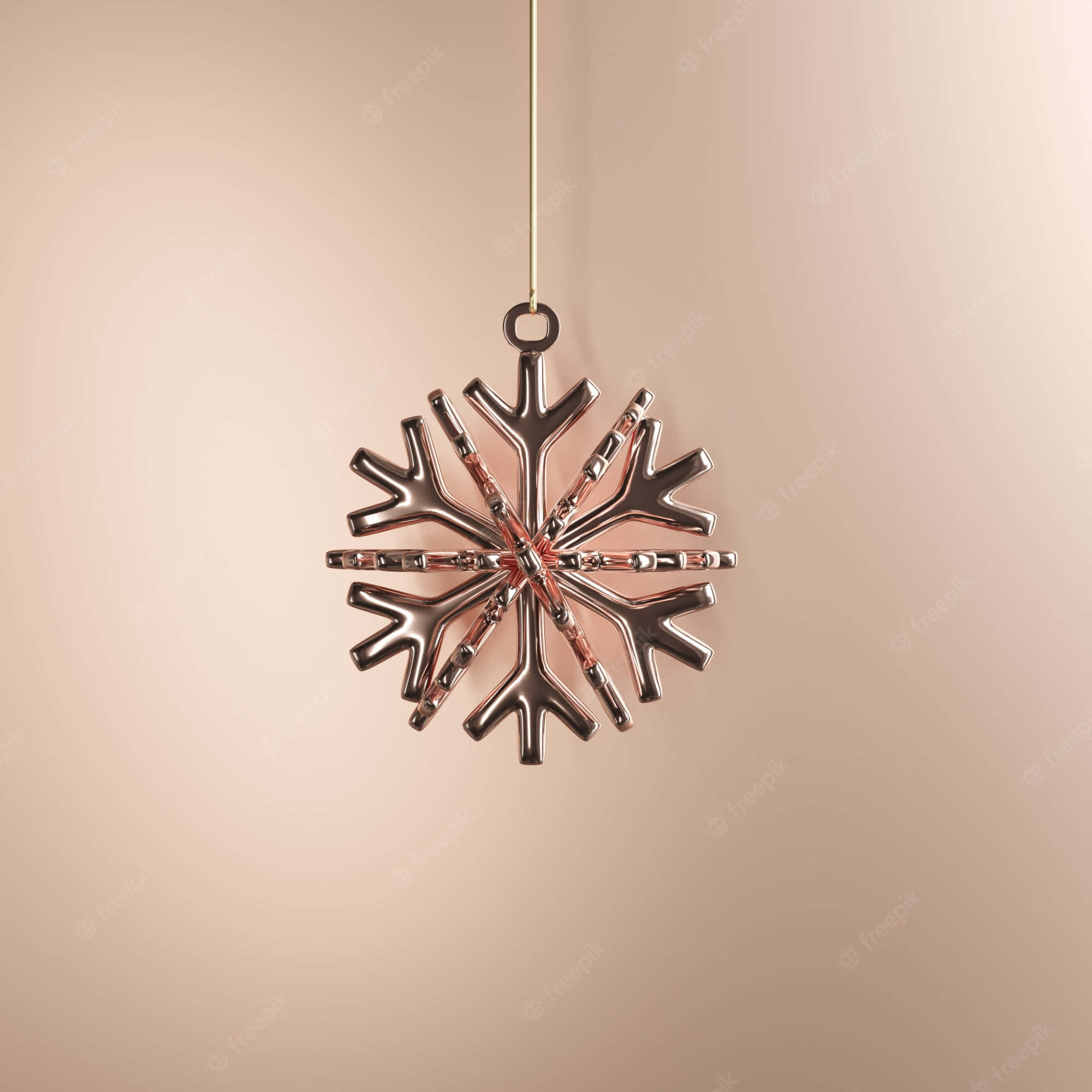 Rose Gold Christmas, metallic snowflake ornament, soft beige background, Full HD Desktop Wallpaper