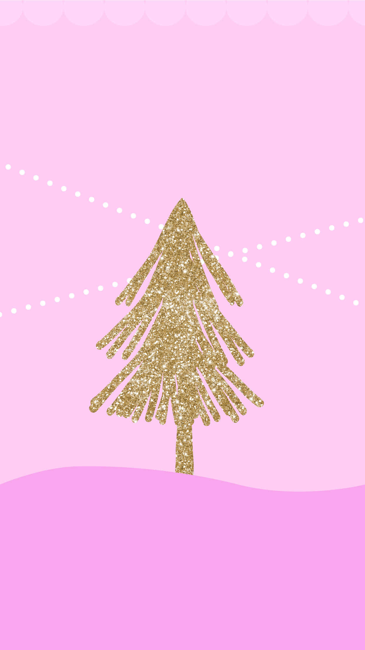 Rose Gold Christmas, glittering gold Christmas tree, soft pink hill, Full HD Phone Wallpaper