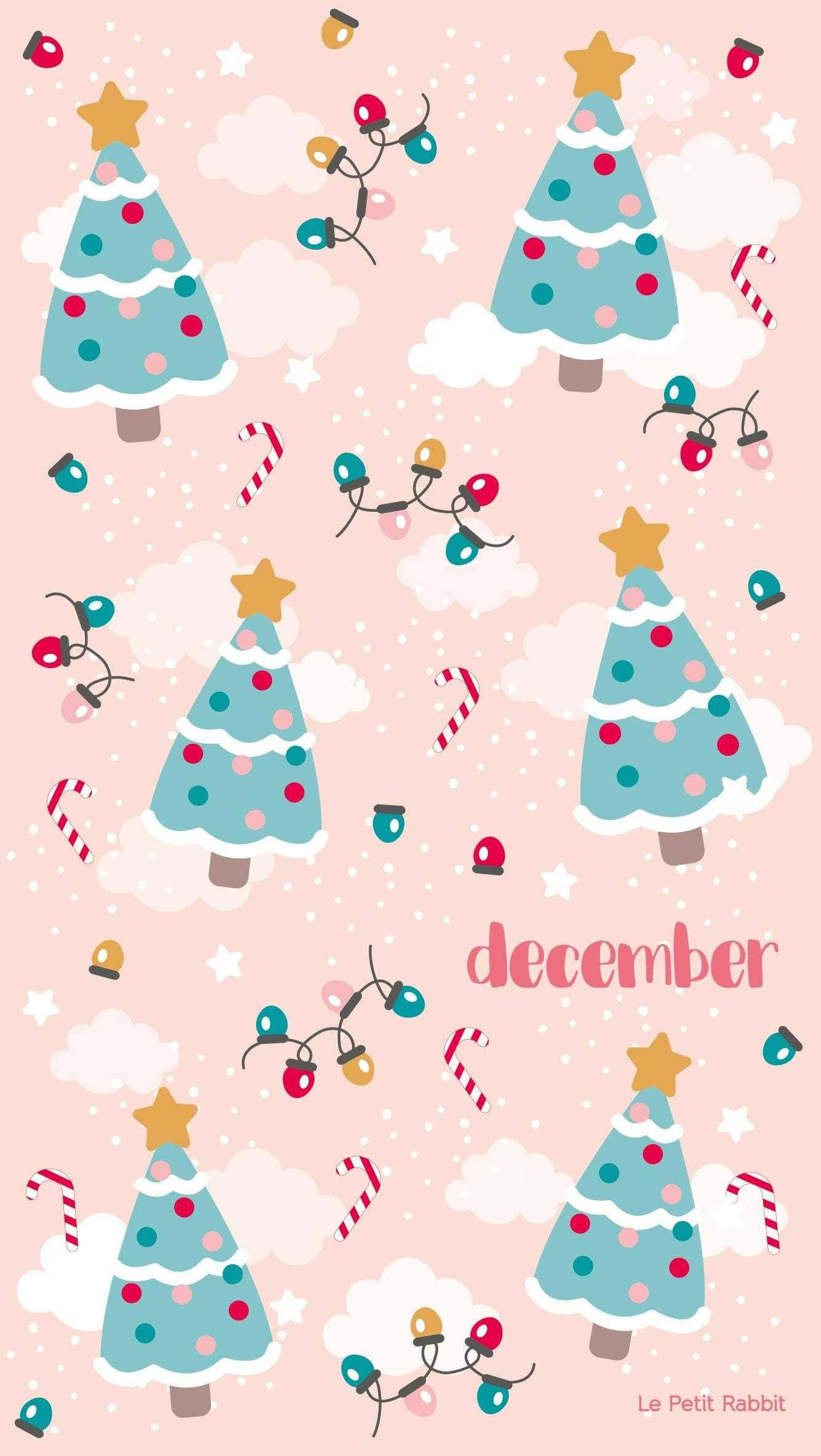 Rose Gold Christmas, pastel pink, blue Christmas trees, Full HD Phone Wallpaper