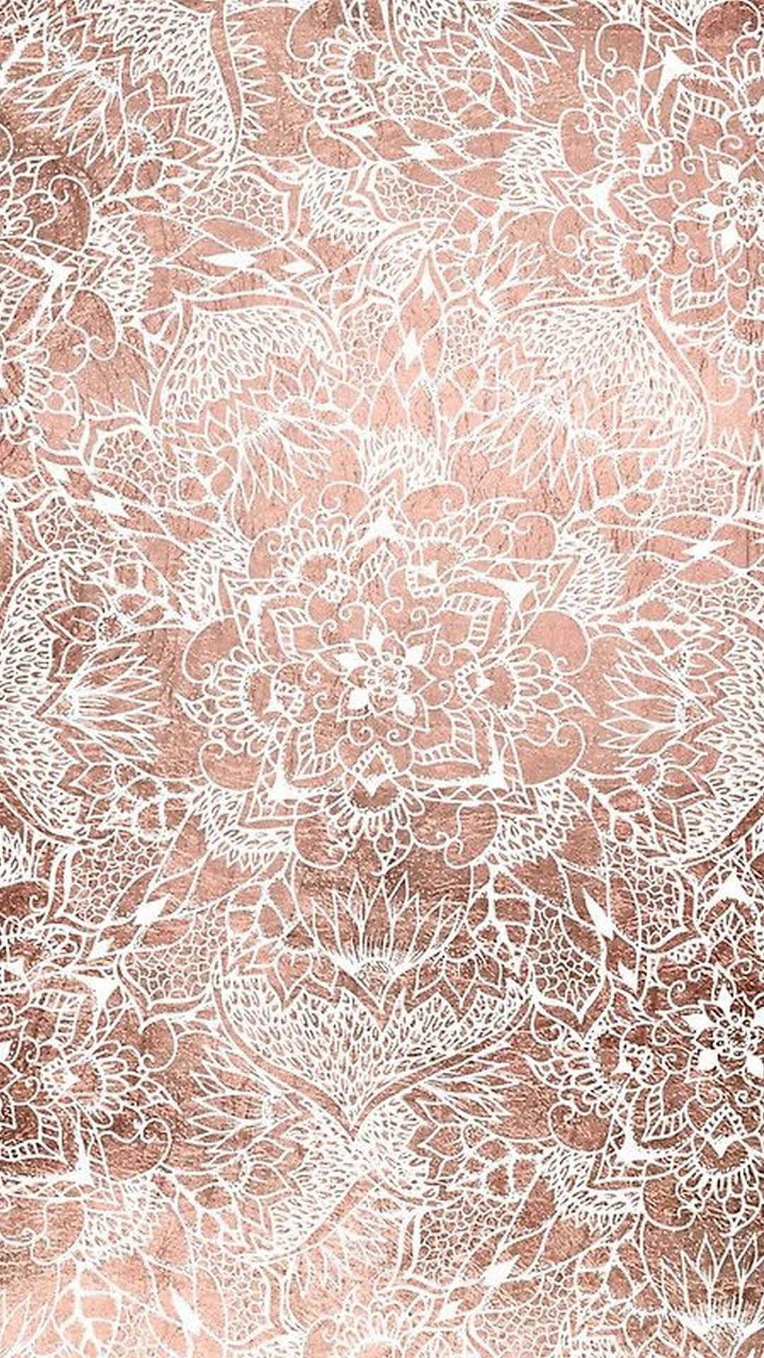 Rose Gold Color, white floral lace pattern, textured rose gold background, Full HD Phone Wallpaper