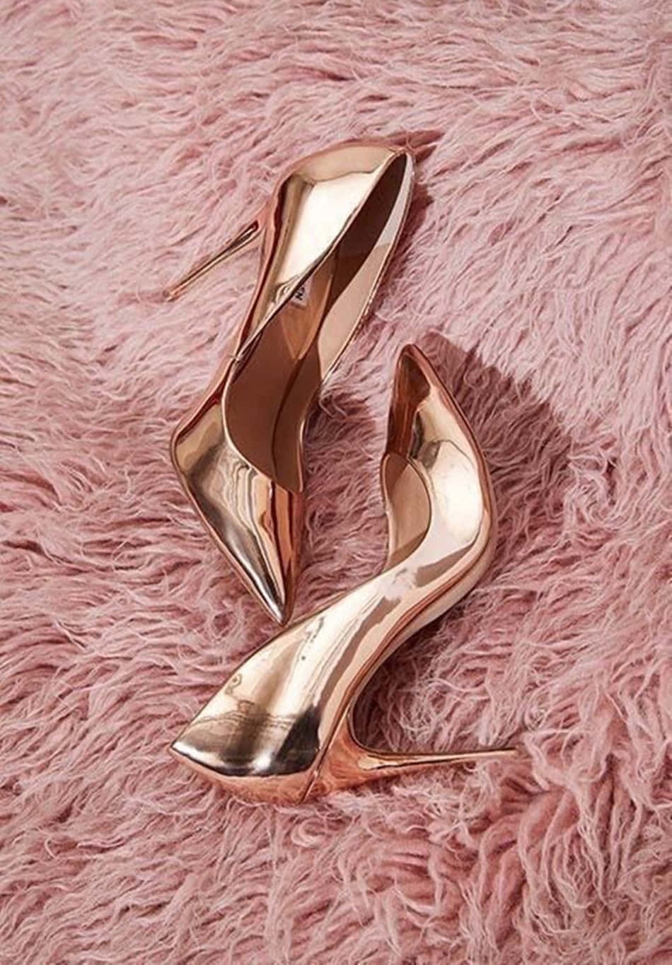 rose gold color, shiny rose gold stiletto heels, soft fluffy pink rug, HD Phone Wallpaper